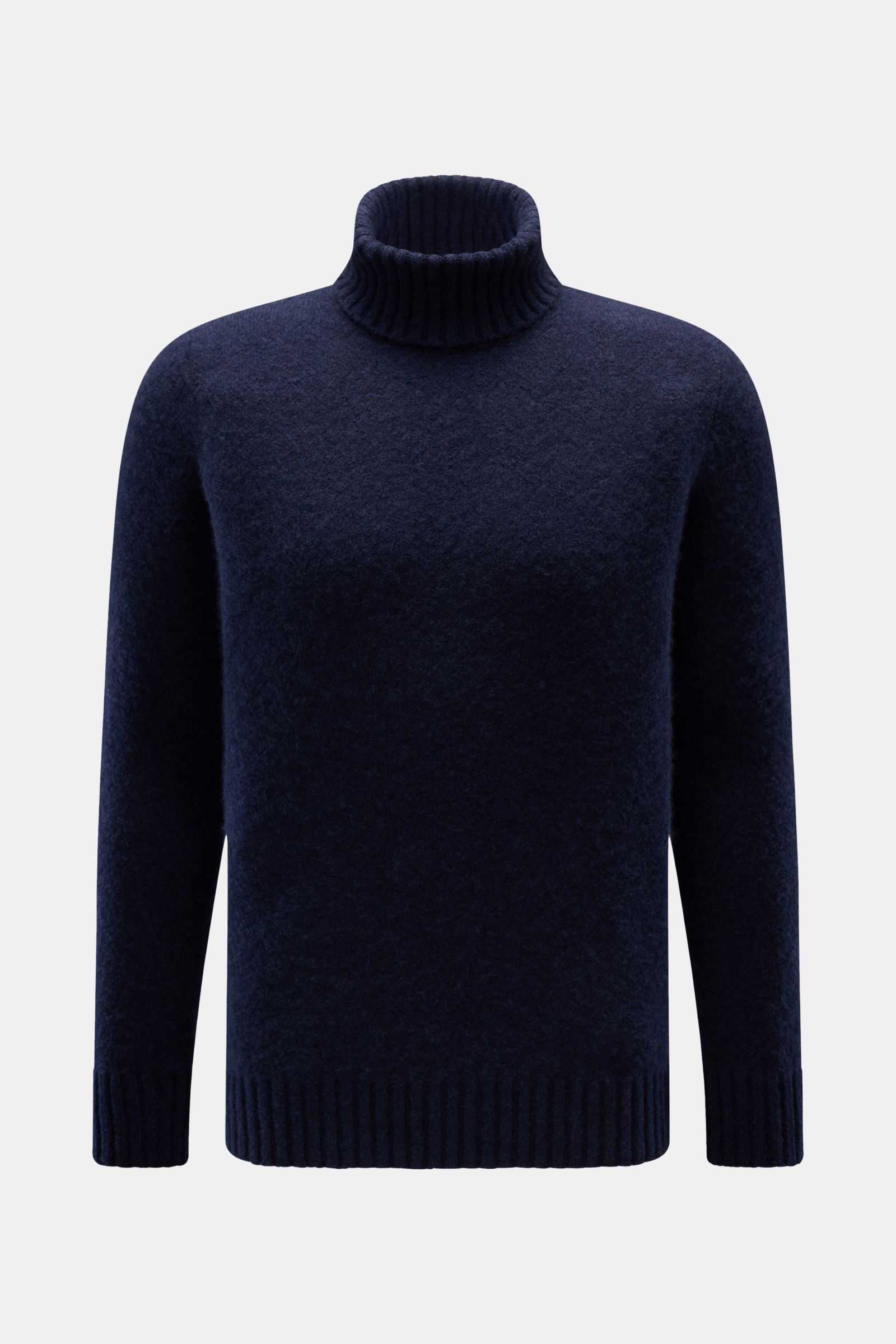 Piacenza 1733 Rollkragenpullover navy, frontal fotografiert, Slim Fit, mittelfeines Strickbild, weicher Mix aus Cashmere, Seide, Microfaser, mit Rippbündchen.