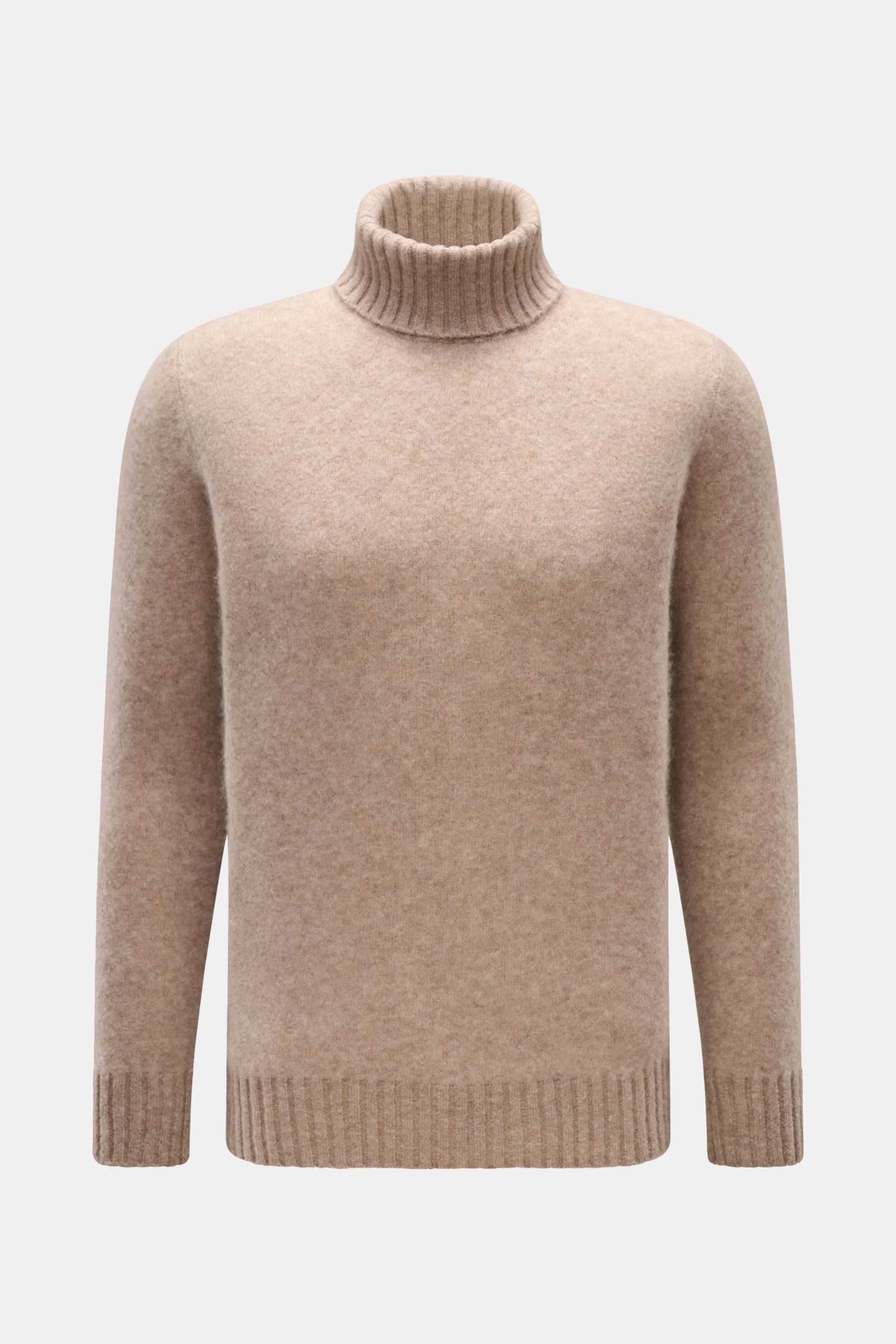 Piacenza 1733 Rollkragenpullover beige, frontal fotografiert, Slim Fit, weich, mittelfein, mit Rippbündchen, aus Cashmere, Seide, Microfaser.
