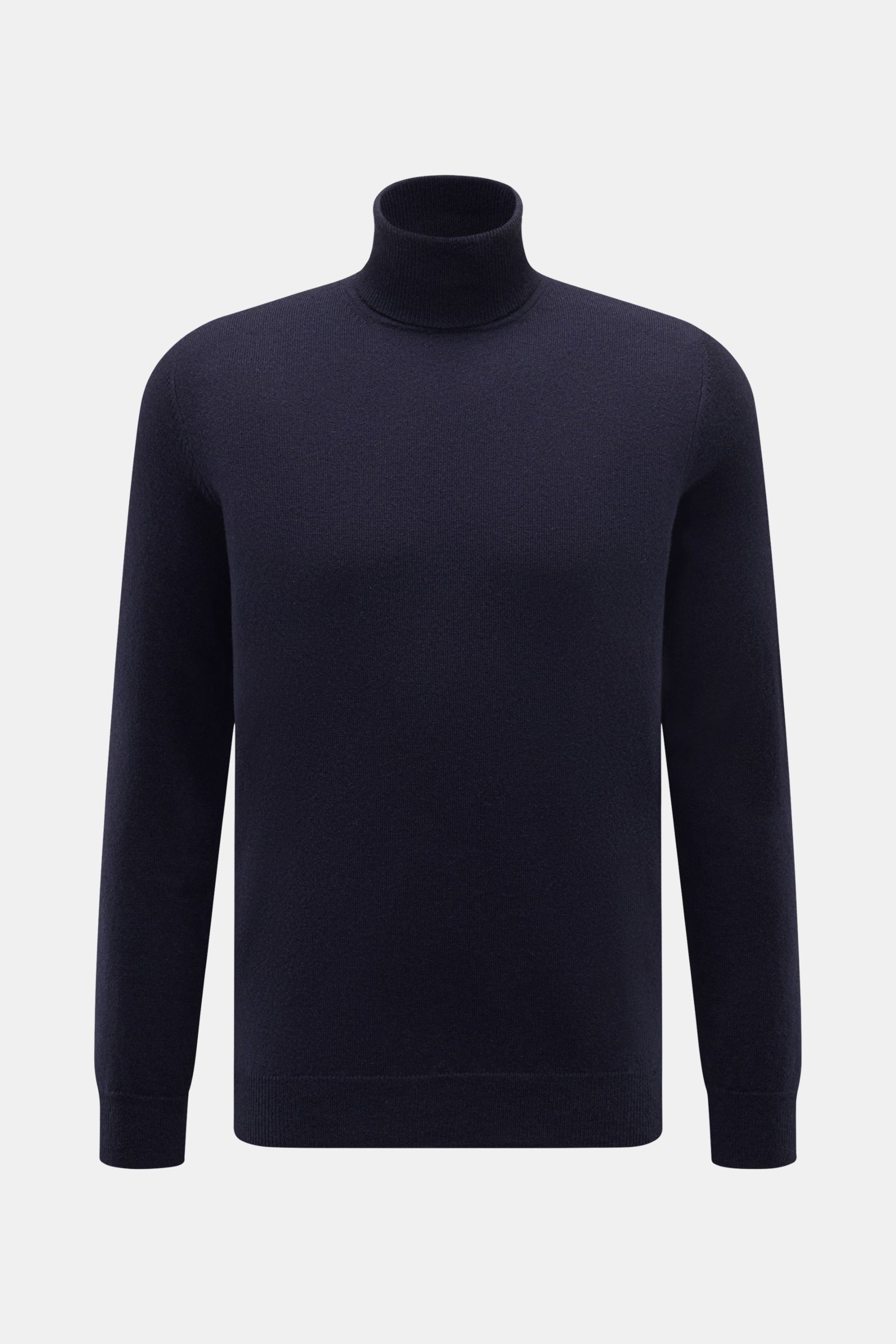 von Braun Cashmere Rollkragenpullover navy in Slim Fit, fein gestrickt, aus reinem, weichem mongolischem Cashmere, frontal fotografiert mit Rollkragen und elastischen Rippbündchen.