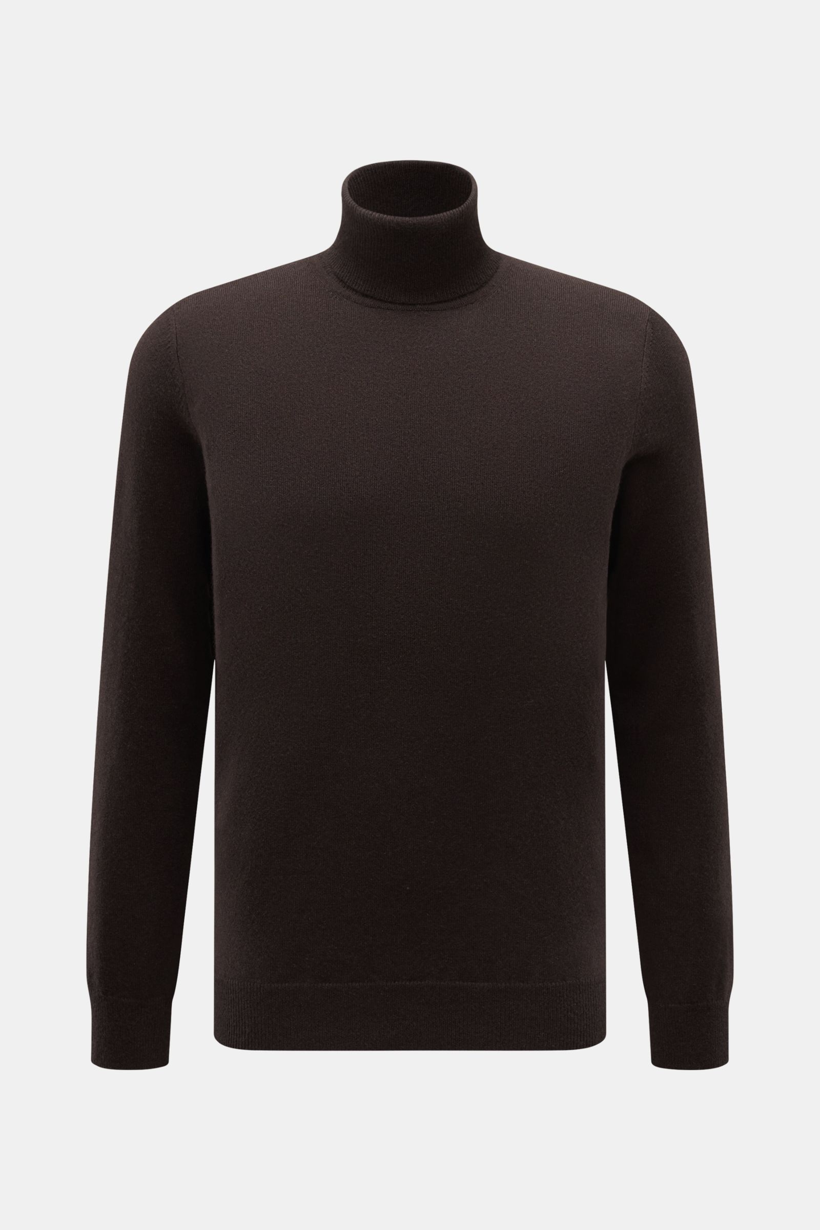von Braun Cashmere Rollkragenpullover dunkelbraun, slim Fit, fein gestrickt aus reinem Cashmere, sehr weich, mit anliegendem Rollkragen und elastischen Rippbündchen, frontale Produktaufnahme