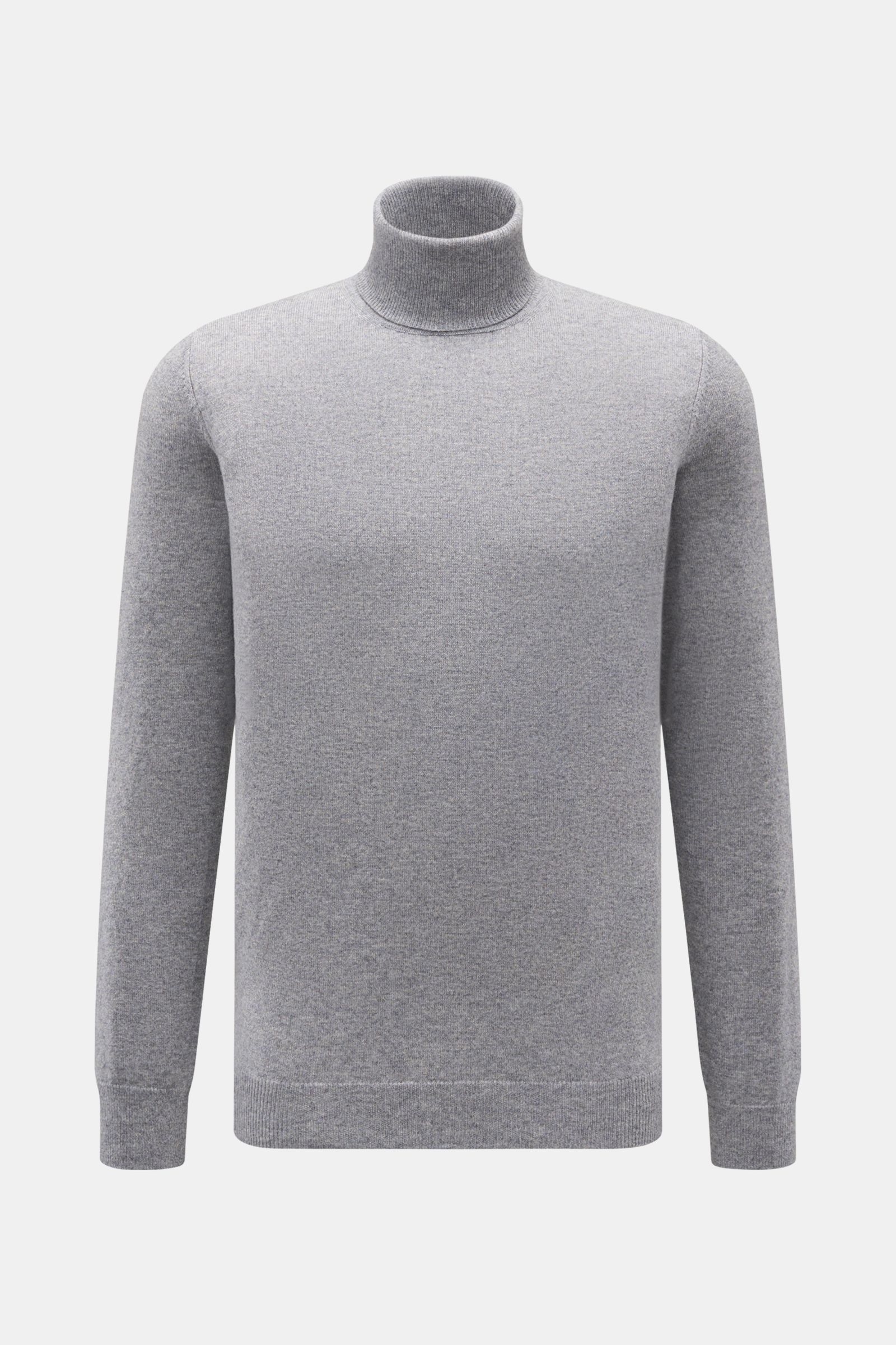 von Braun Cashmere Rollkragenpullover grau meliert, fein gestrickt aus reinem Cashmere, Slim Fit mit anliegendem Rollkragen, elastische Rippbündchen, frontal fotografiert