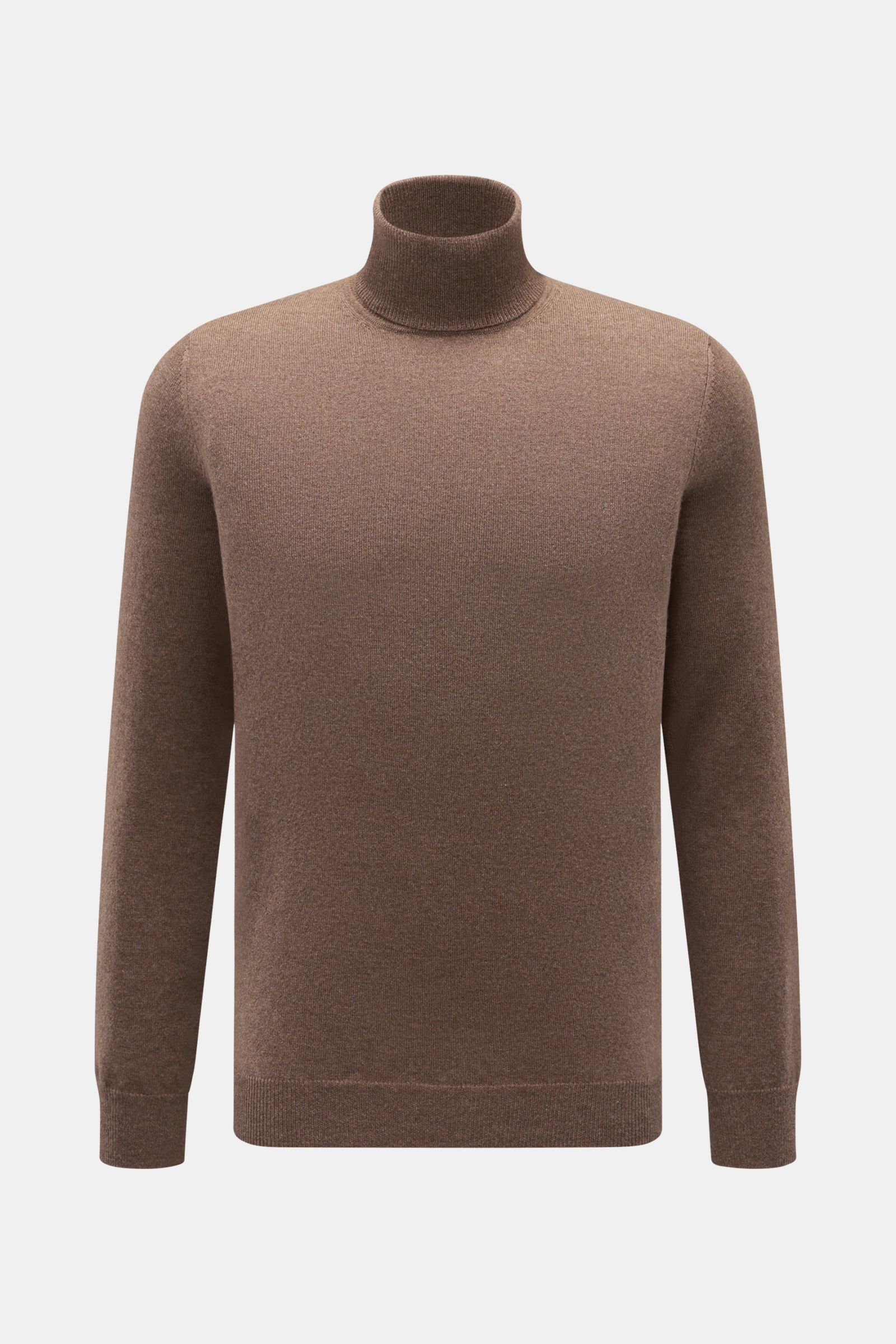 von Braun Cashmere Rollkragenpullover graubraun meliert, Slim Fit, fein gestrickt, reiner Cashmere aus Mongolei, sehr weich, elastische Rippbündchen, Vorderansicht