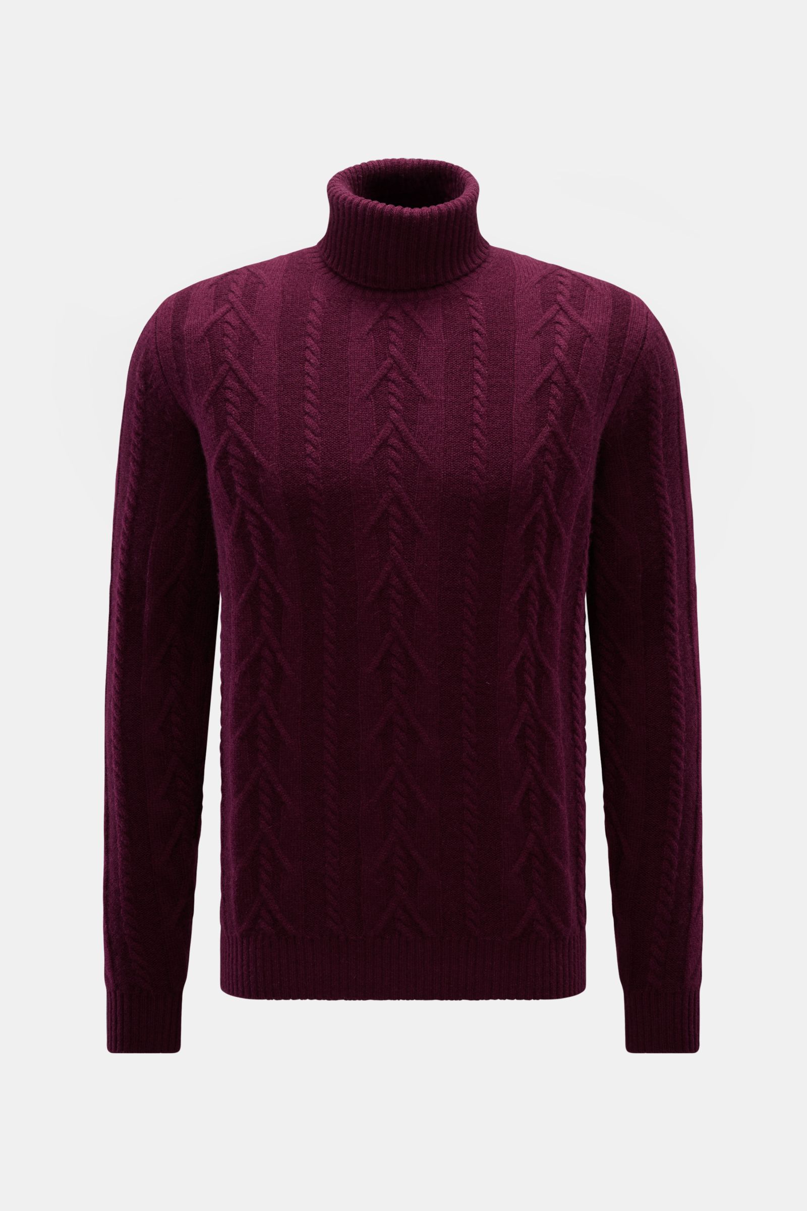 von Braun Cashmere Rollkragenpullover bordeaux in Slim Fit, mittelfeines Zopfstrickmuster, anliegender Rollkragen, flexible Rippbündchen, Frontalansicht