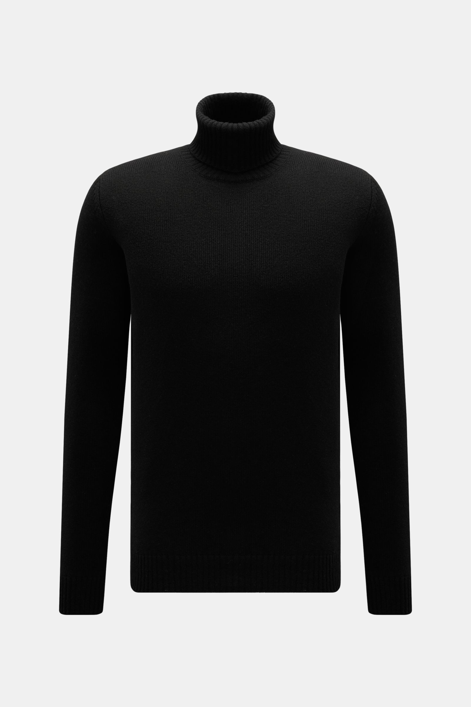 Von vorn fotografierter von Braun Cashmere Rollkragenpullover schwarz, mittelfein gestrickt, Regular Fit mit anliegendem Rollkragen und Rippbündchen.