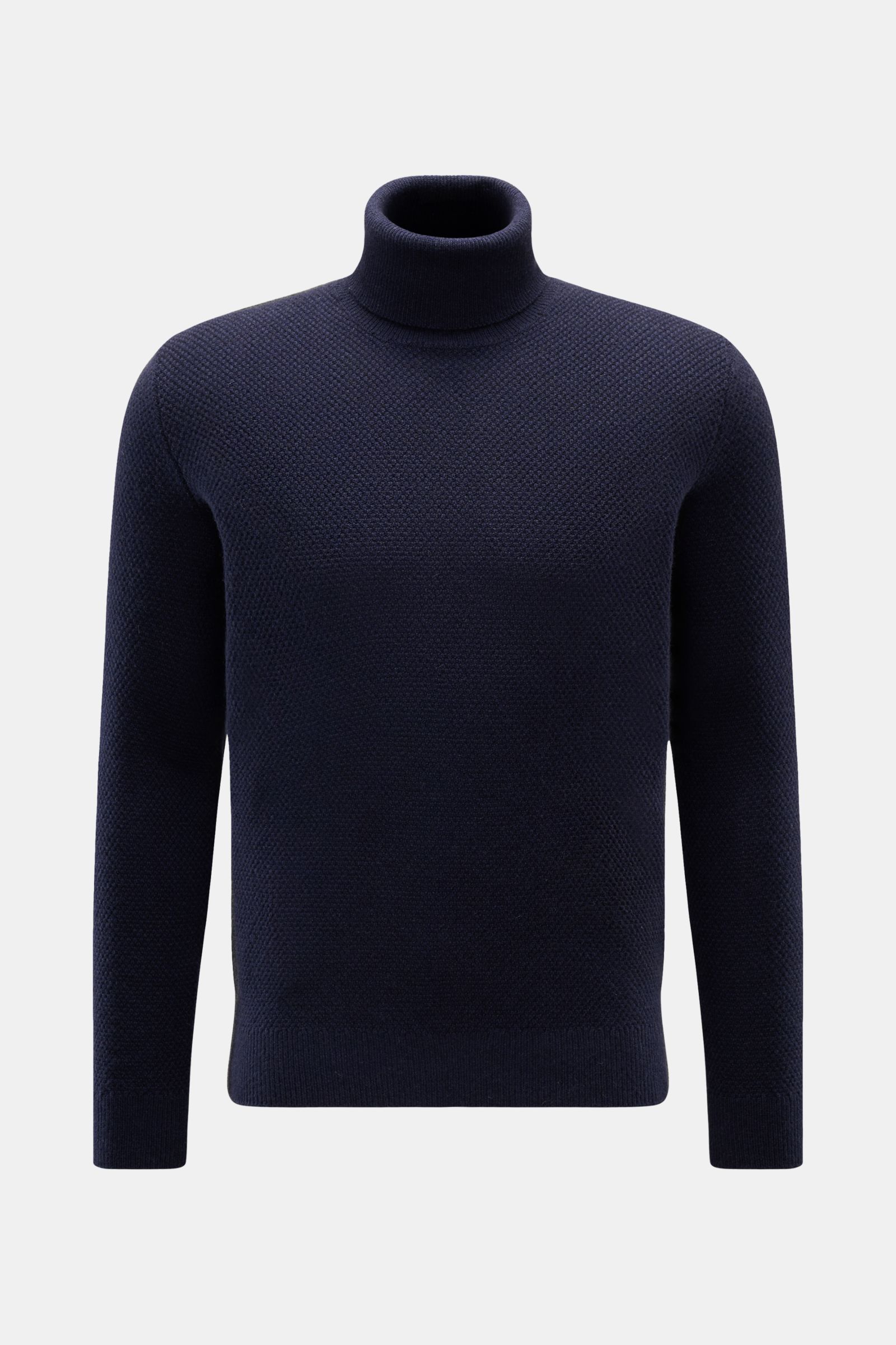 von Braun Cashmere Rollkragenpullover navy, frontal fotografiert, Slim Fit, reiner mongolischer Cashmere, edler Strukturstrick, Rollkragen und Rippbündchen, mittelfeines Strickbild, weicher Griff