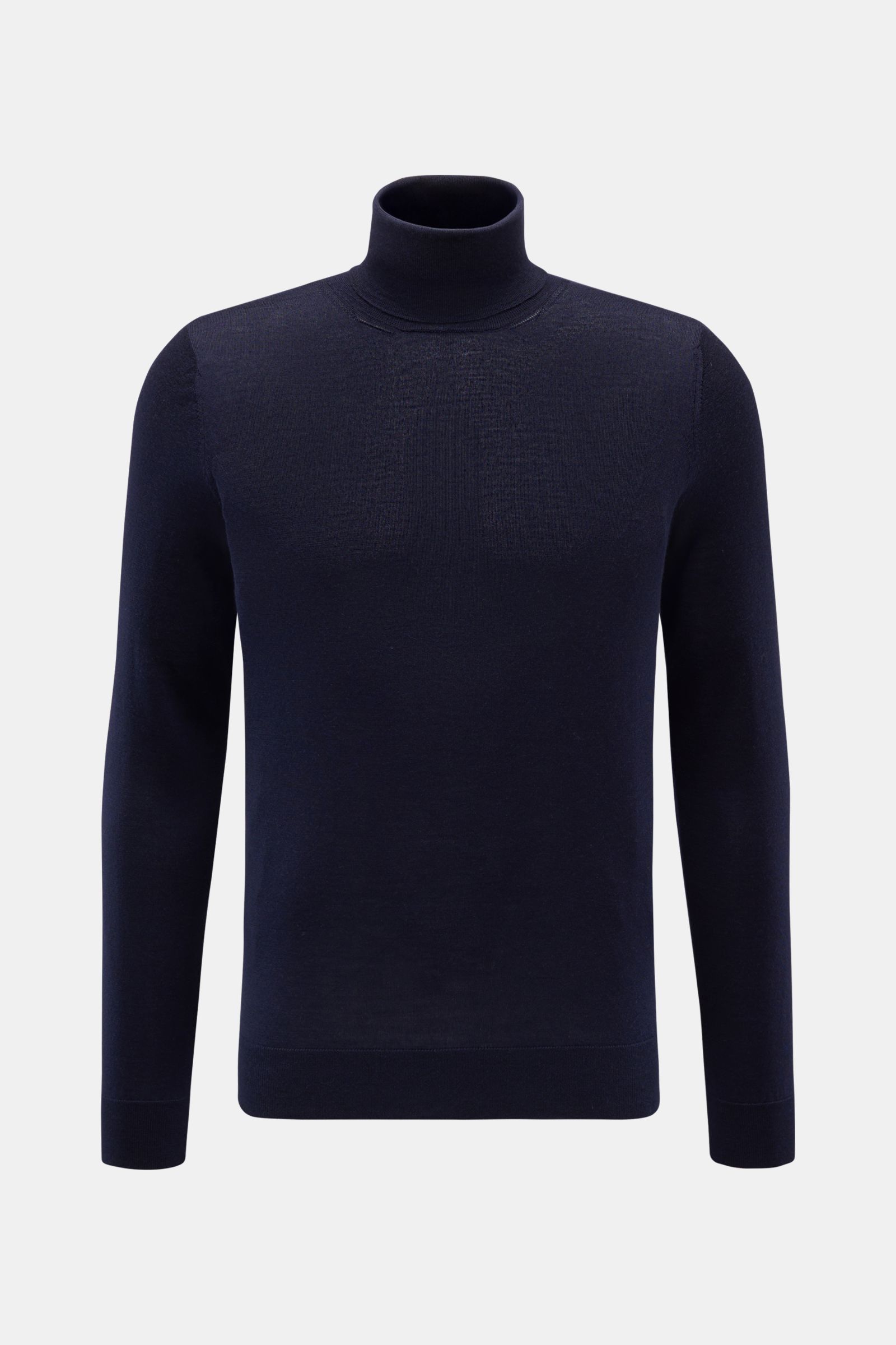Colombo Feinstrick-Rollkragenpullover navy in Frontansicht, Regular Fit, weicher Cashmere-Seide-Mix, feines Strickbild, anliegender Rollkragen, flexible Rippbündchen.
