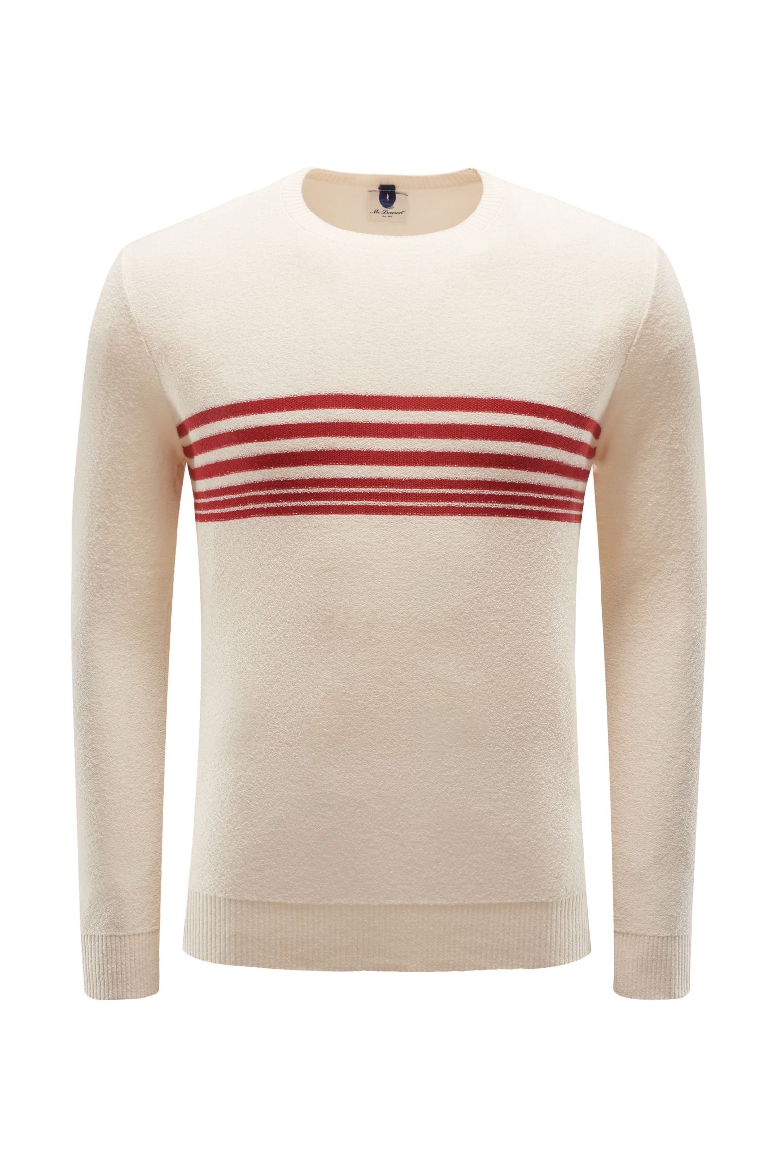 Frottee R-Neck Pullover offwhite/rot
