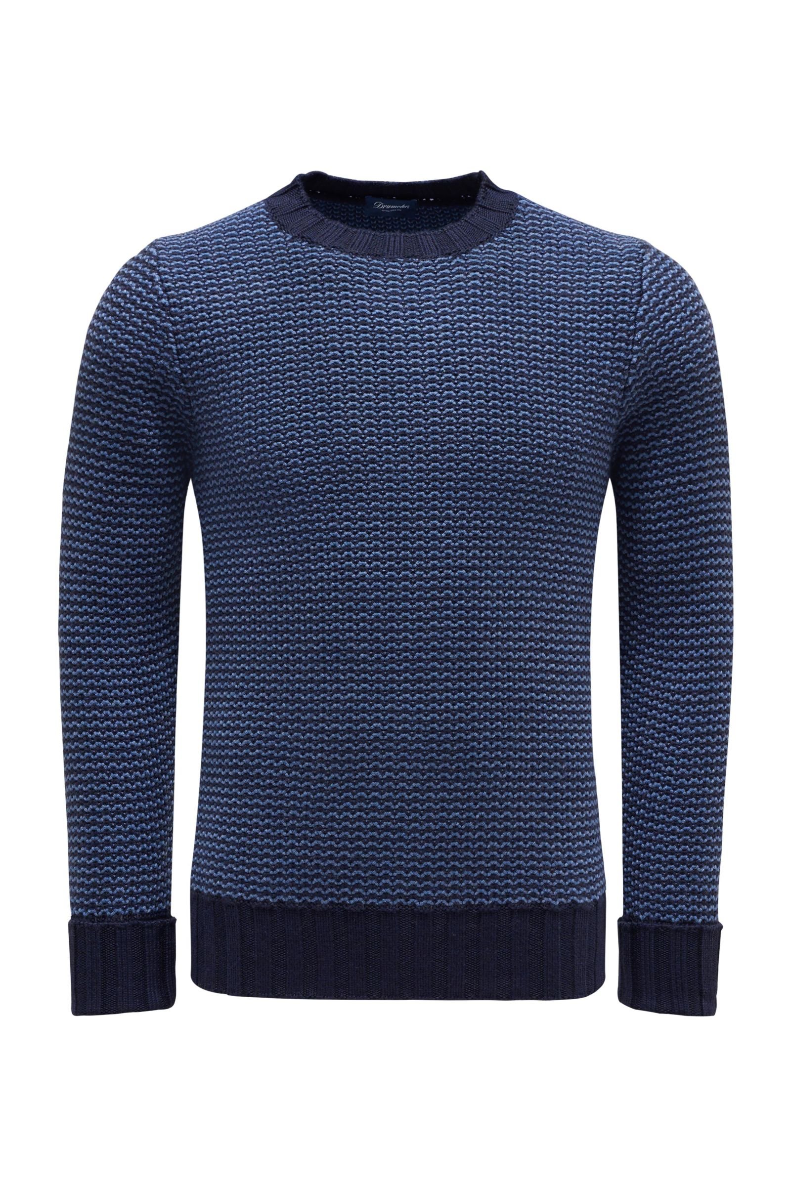 Merino R-Neck Pullover blau gemustert
