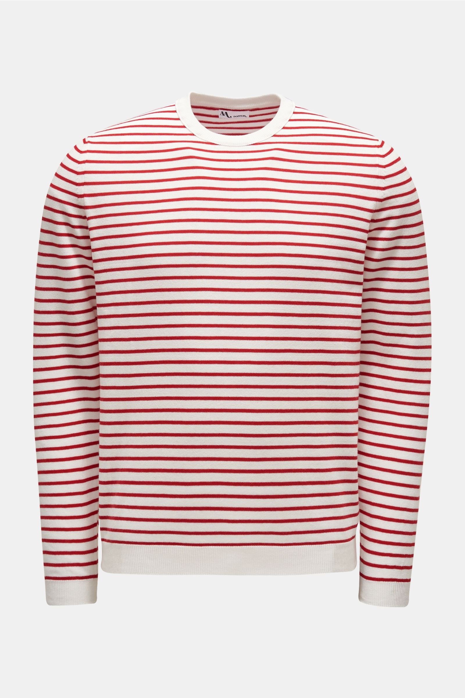 R-Neck Pullover 'Aabacco' rot/offwhite gestreift
