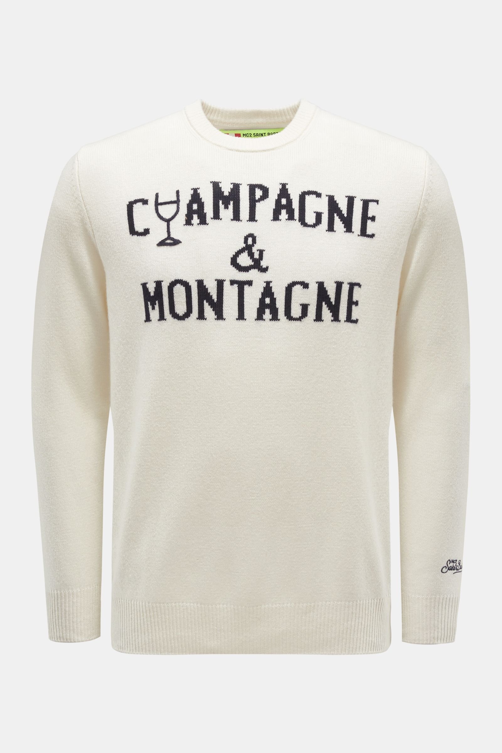 Rundhals-Pullover 'Champagne & Montagne' offwhite