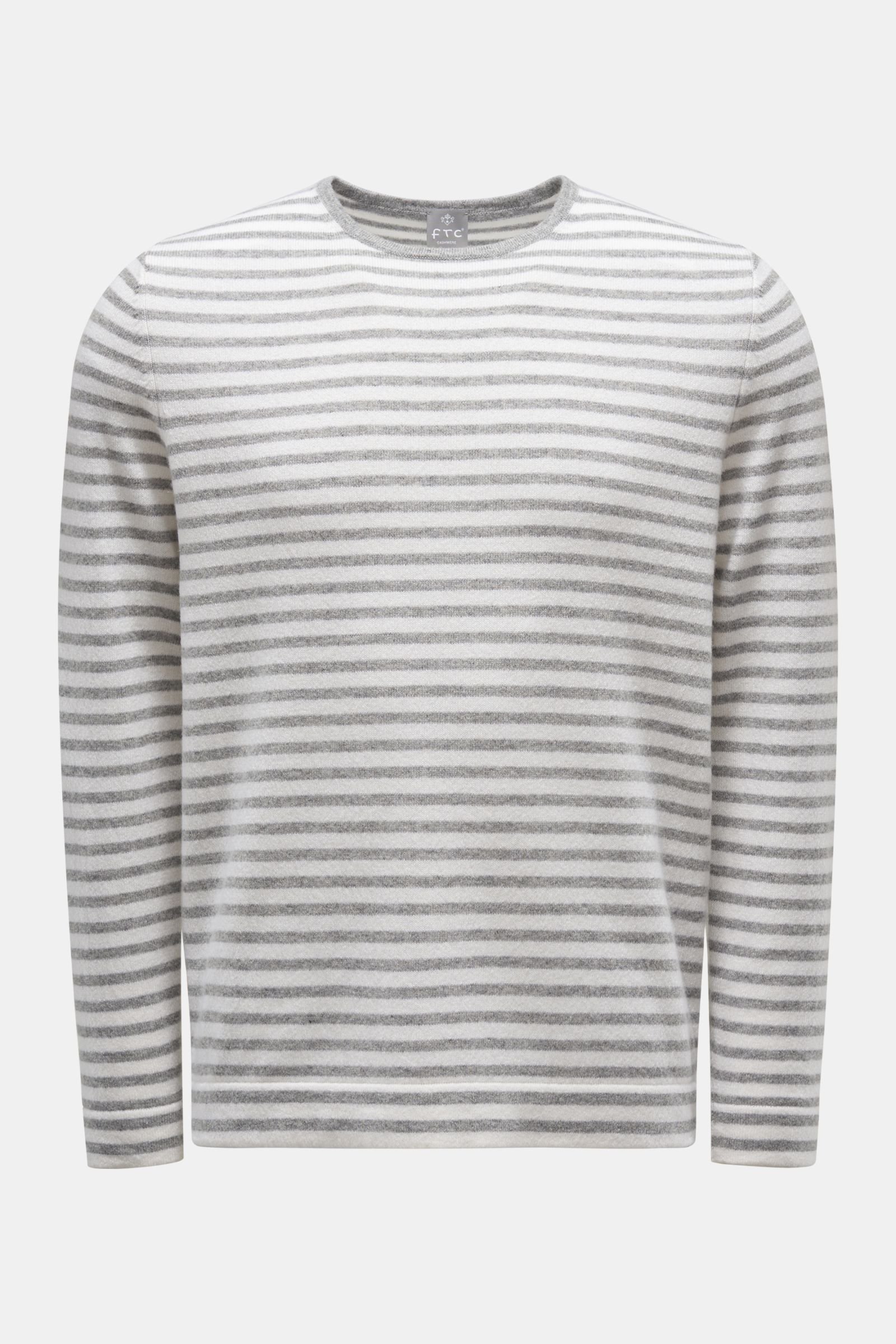 Cashmere crew neck jumper light grey/off-white striped