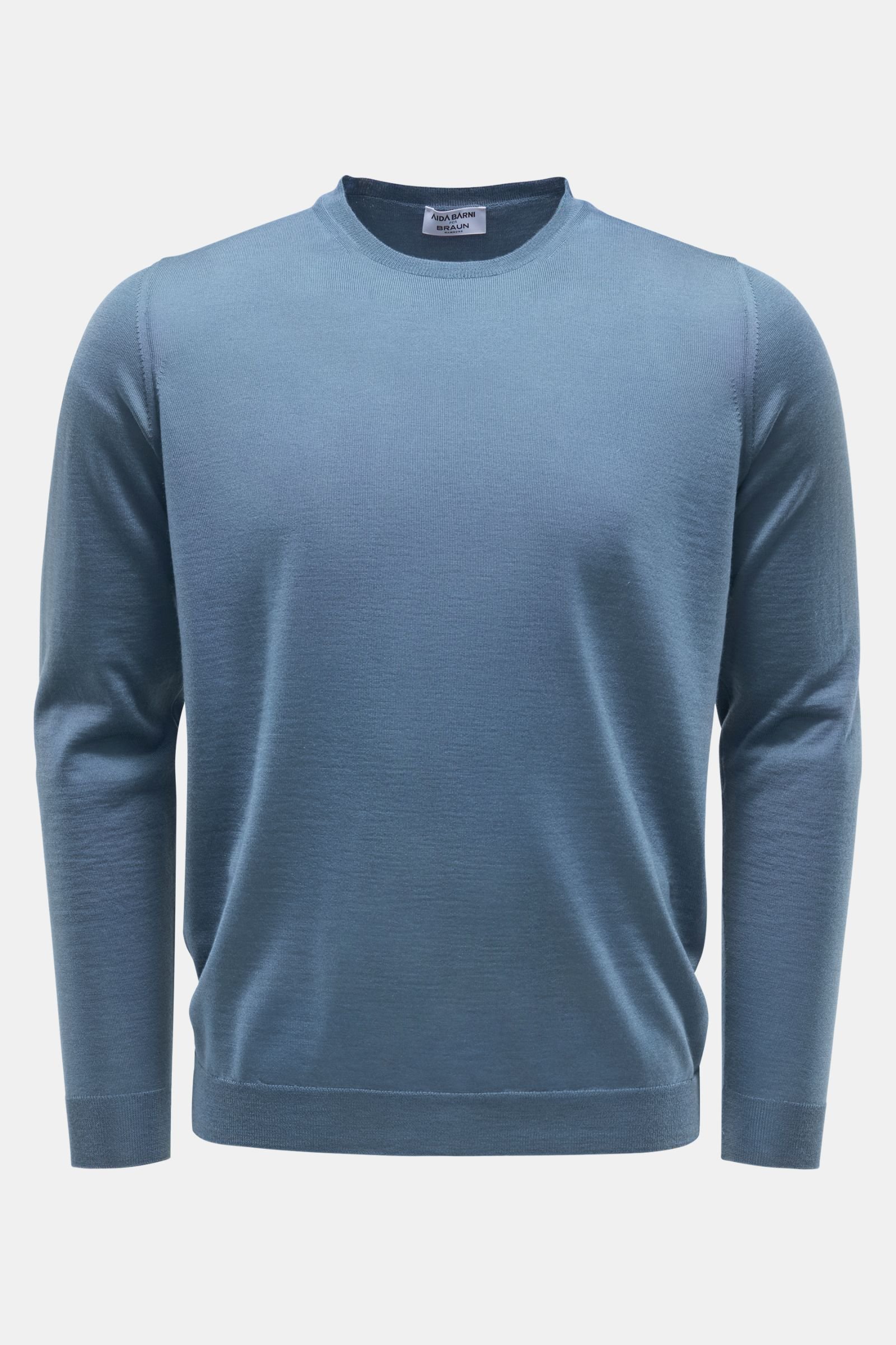 Cashmere fine knit crew neck jumper grey-blue