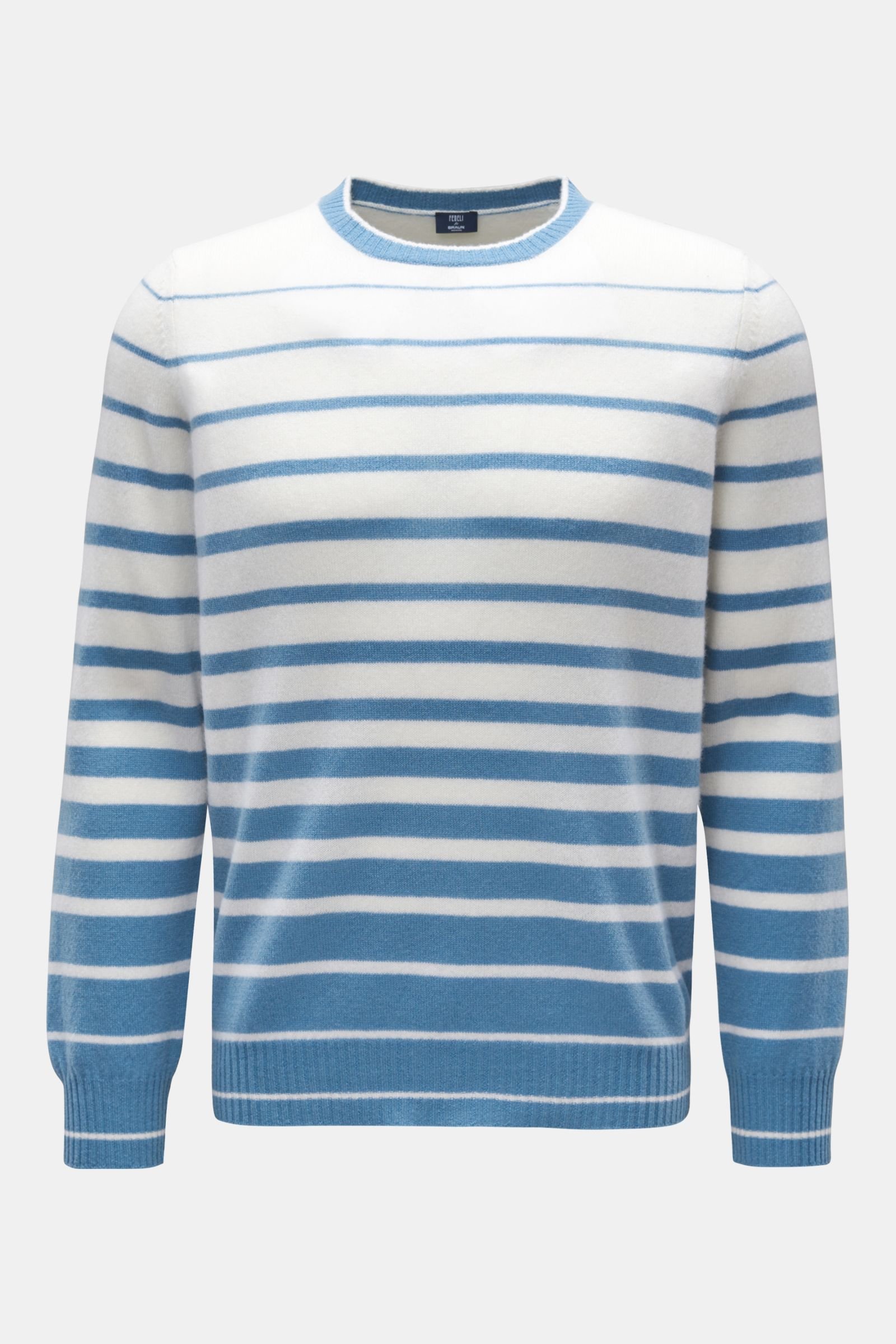 Cashmere crew neck jumper 'Argentina' smoky blue/white striped