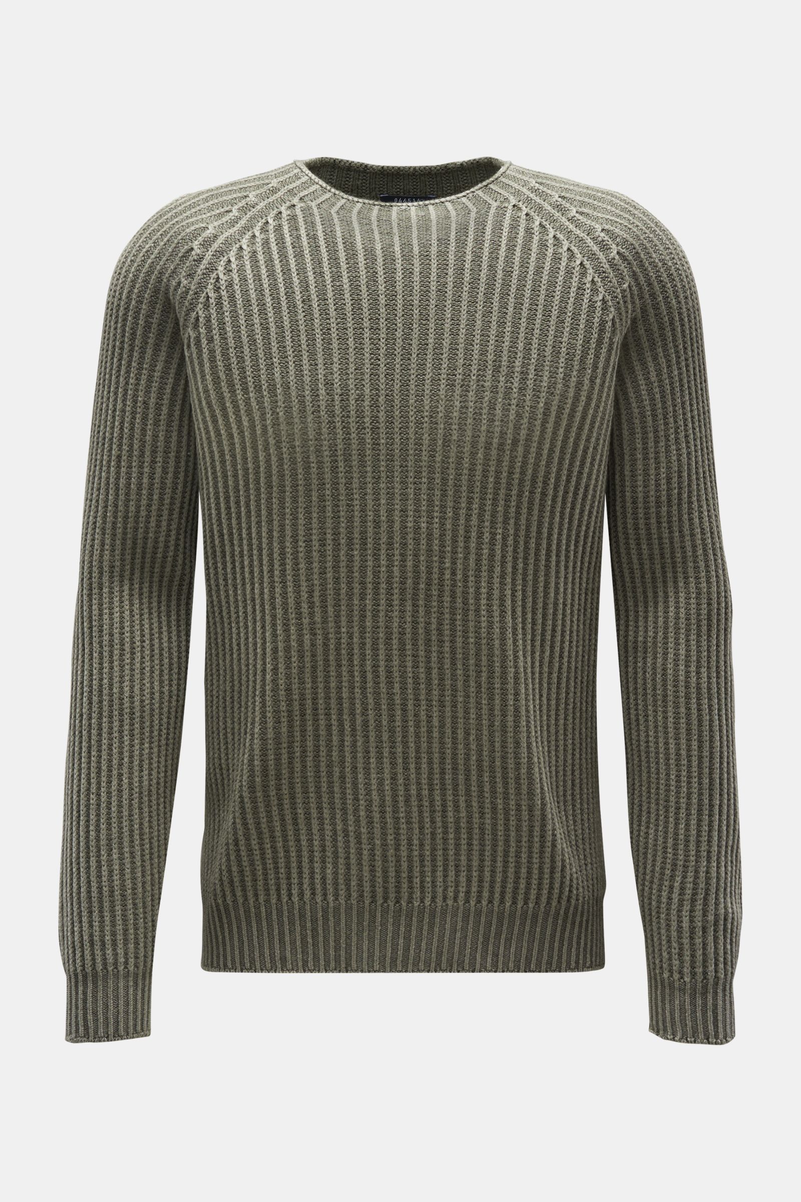 04651/ A trip in a bag Reversible crew neck jumper 'Foggy Rip' grey-green/olive