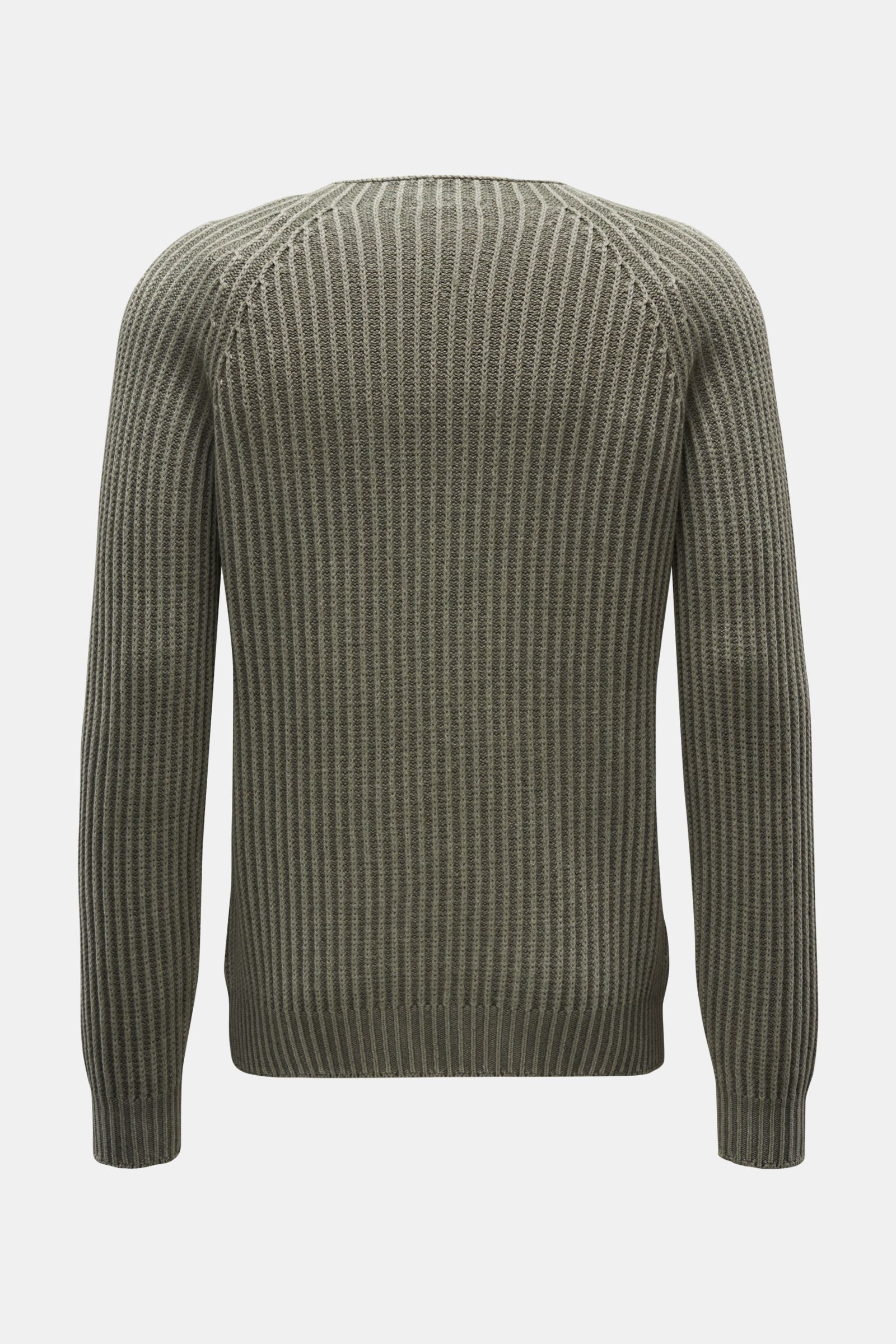 04651/ A trip in a bag Reversible crew neck jumper 'Foggy Rip' grey-green/olive