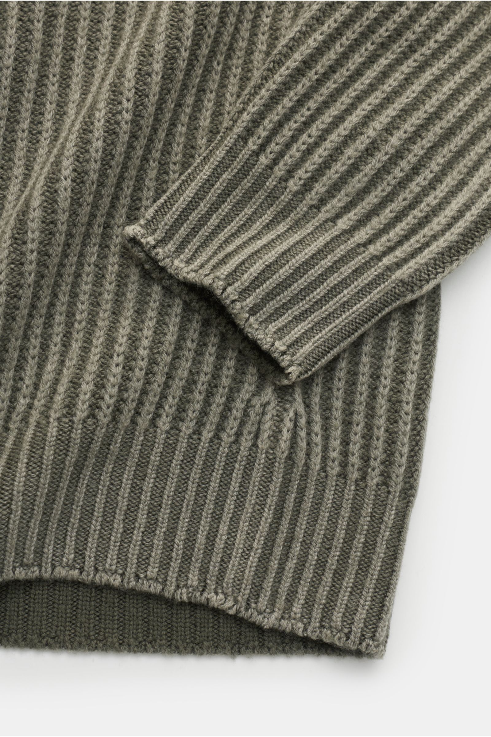 04651/ A trip in a bag Reversible crew neck jumper 'Foggy Rip' grey-green/olive