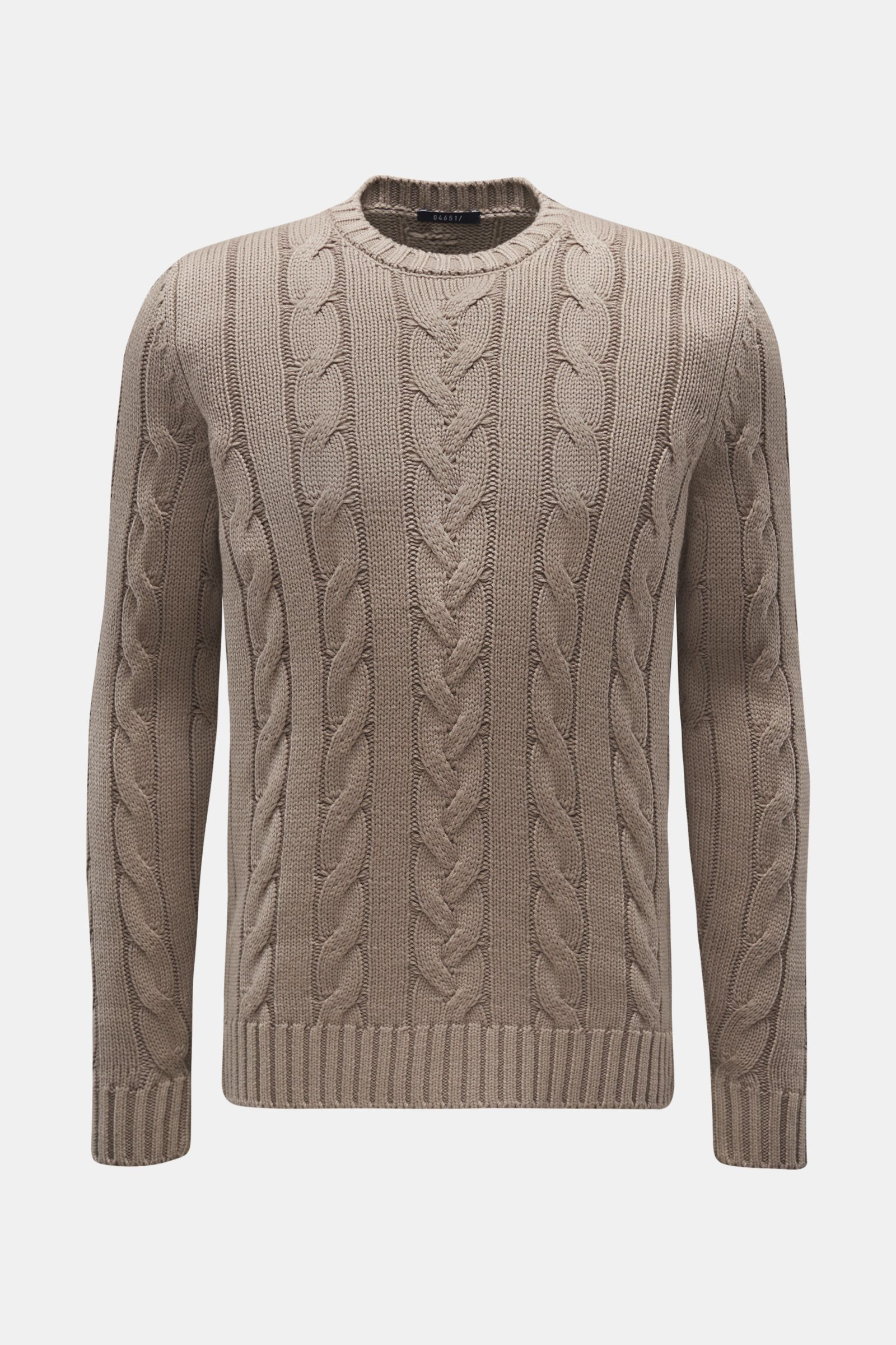 04651/ A trip in a bag Merino Rundhalspullover 'Foggy Cable' taupe