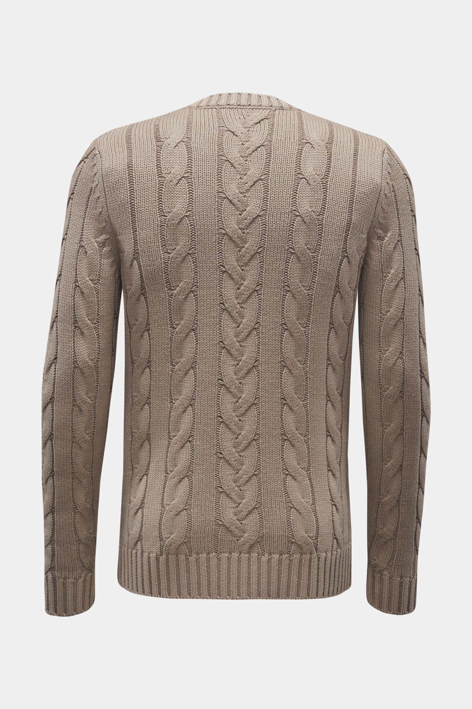 04651/ A trip in a bag Merino Rundhalspullover 'Foggy Cable' taupe