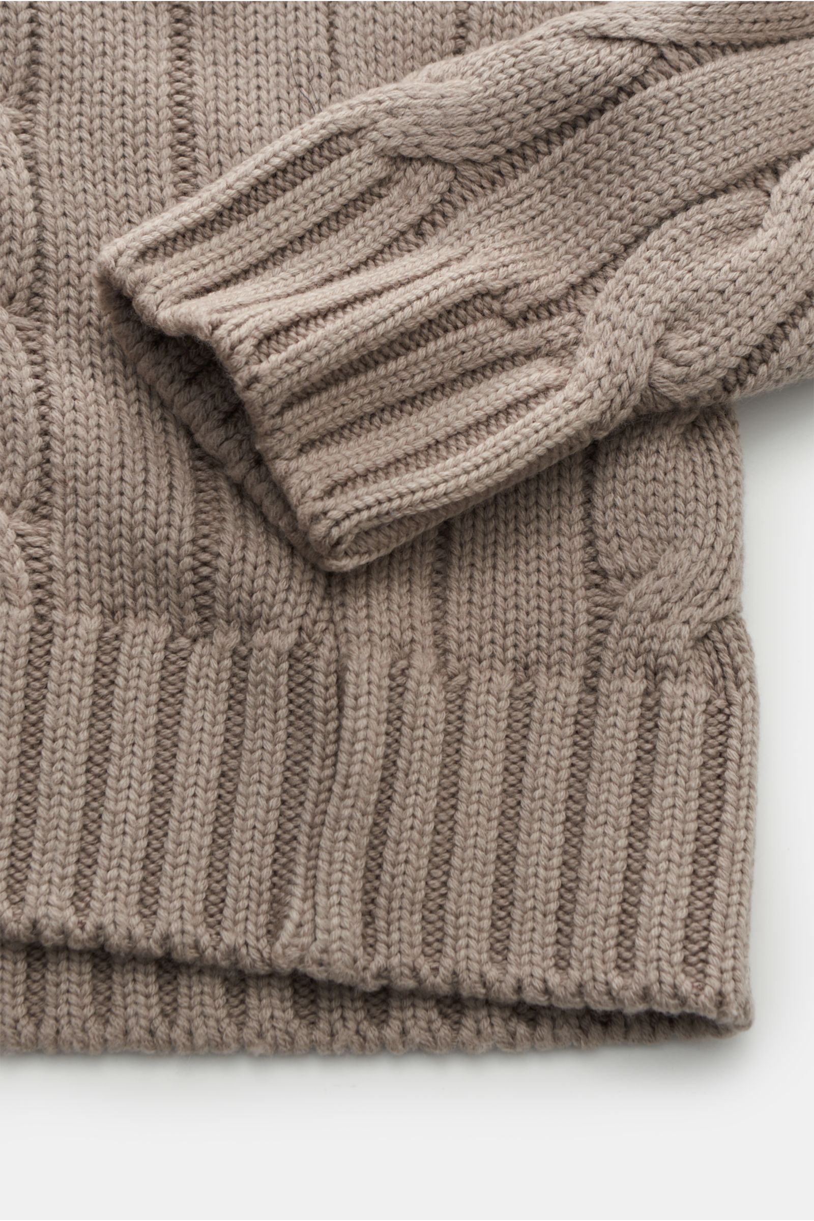 04651/ A trip in a bag Merino Rundhalspullover 'Foggy Cable' taupe