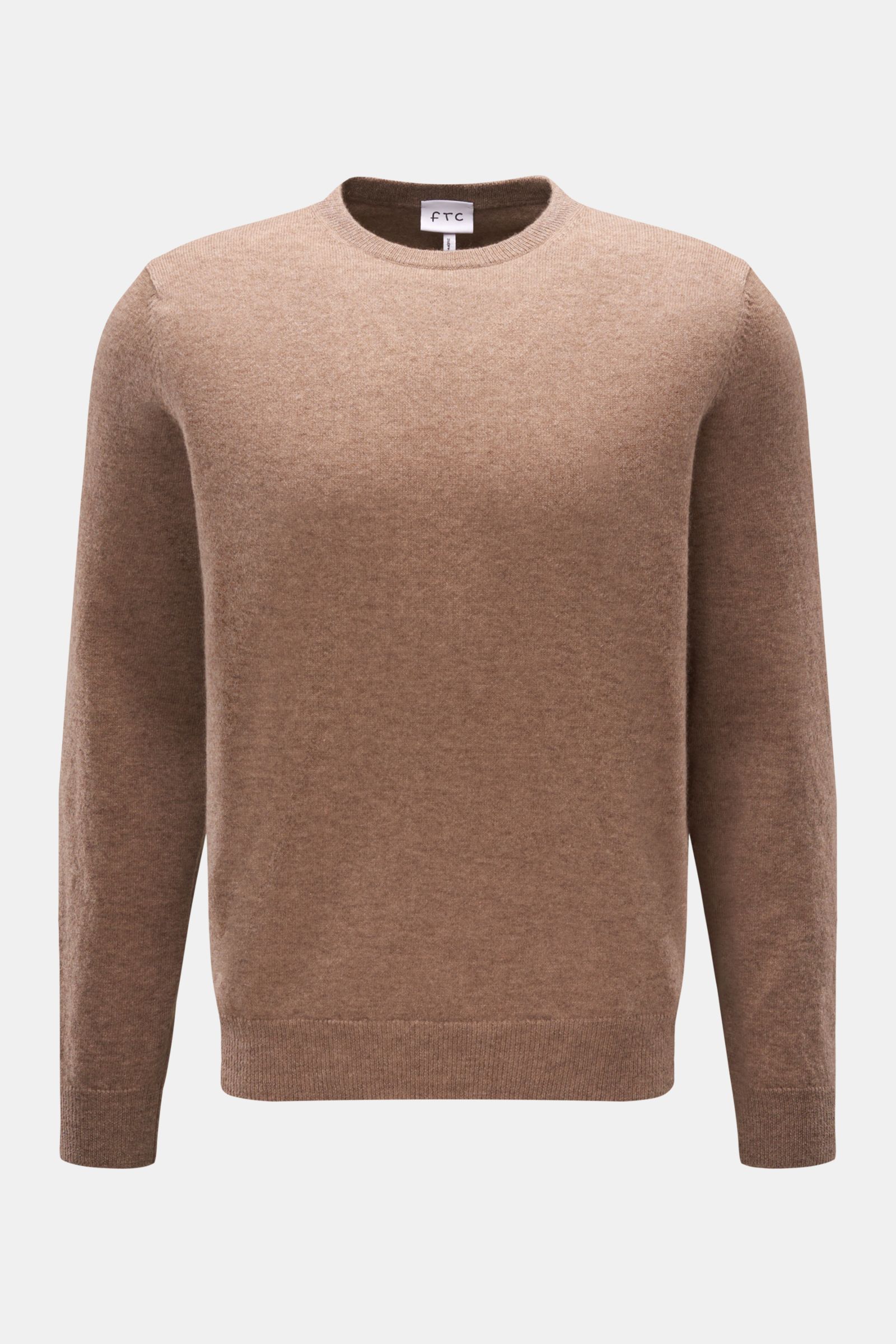 FTC Cashmere Rundhalspullover hellbraun meliert