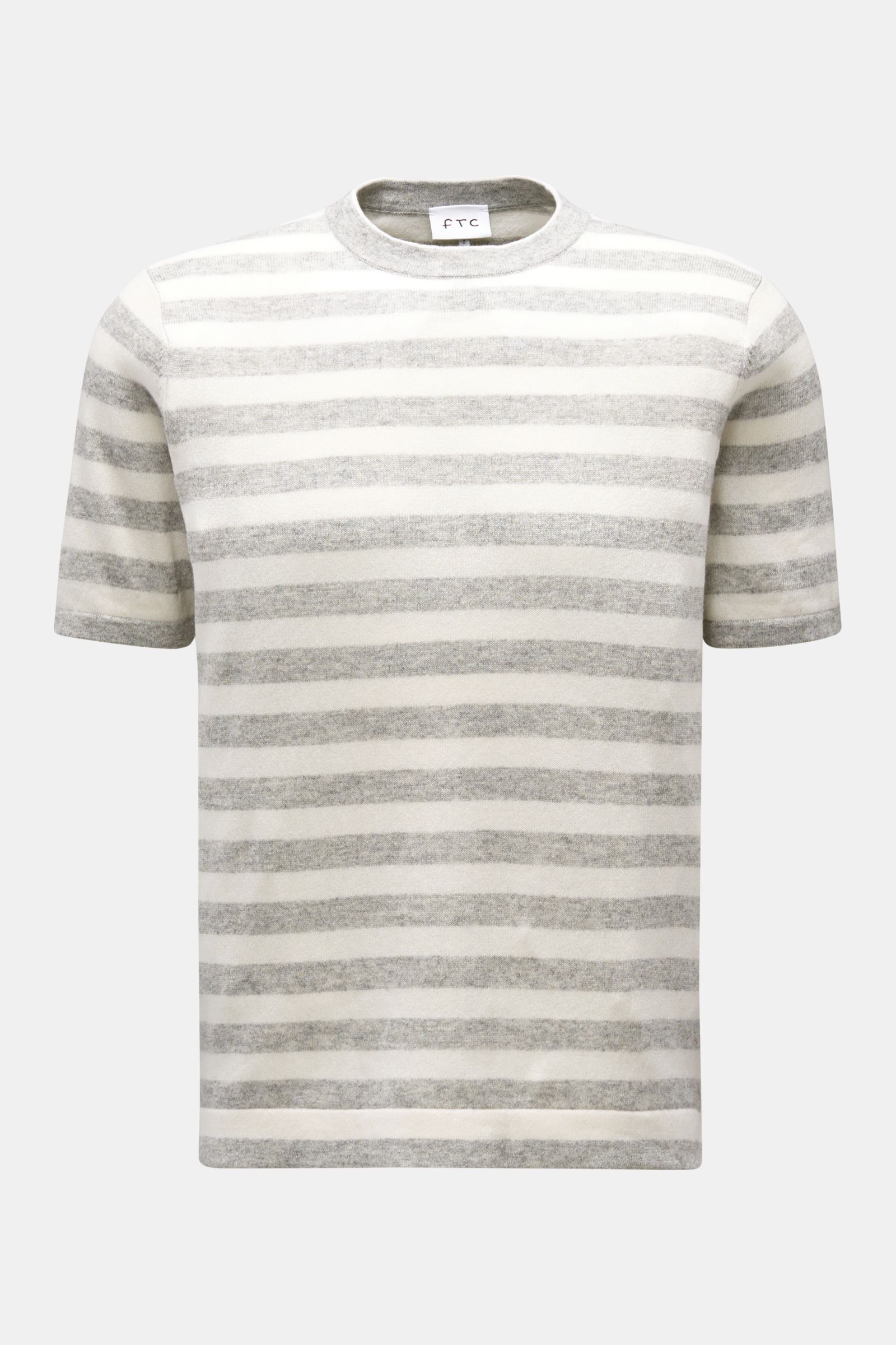 FTC Kurzarm-Rundhalspullover hellgrau/offwhite gestreift
