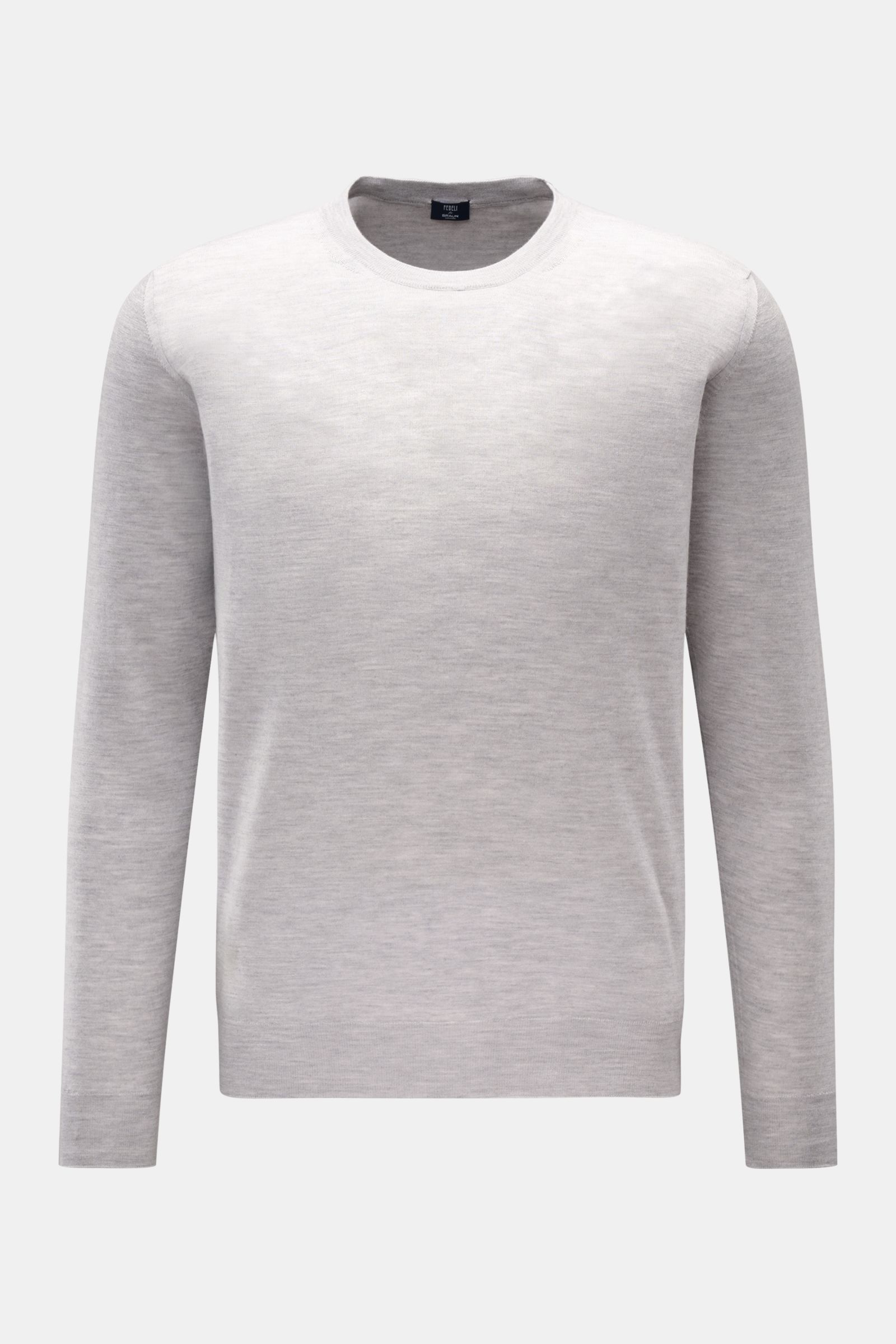 Fedeli Fine knit crew neck jumper light grey mottled