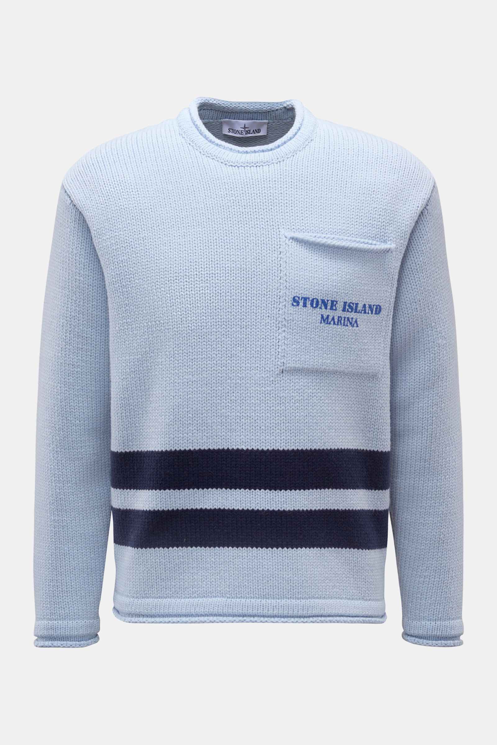 Stone Island Rundhalspullover 'Marina' hellblau/navy gestreift