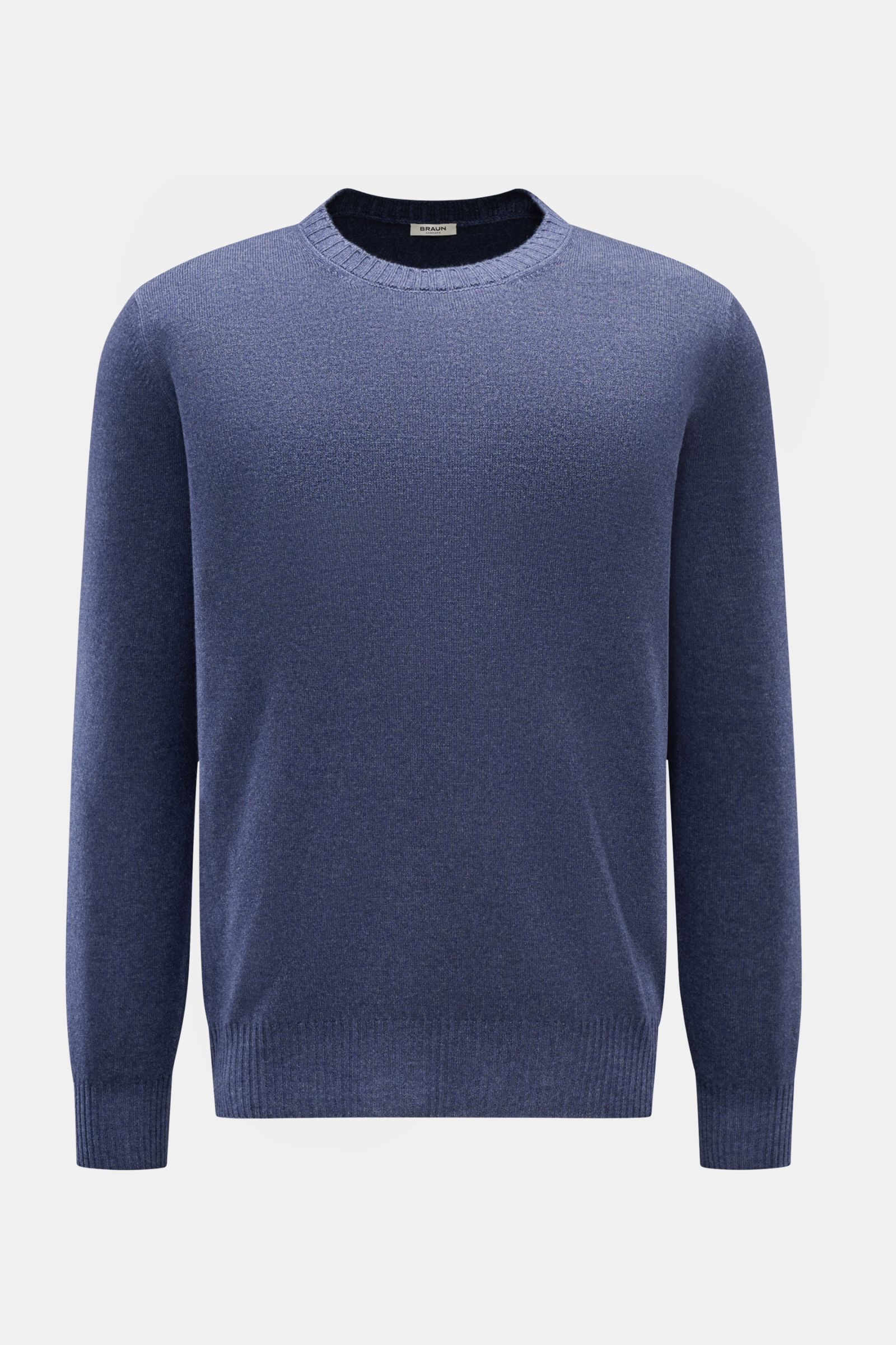 Front view of a BRAUN Hamburg Crew neck jumper dark blue melange, showcasing its fine knit, regular fit, and flexible ribbed bands.

Winter all-rounder: With its warm, comfortable material, this crew neck jumper from BRAUN Hamburg is a timeless essenti