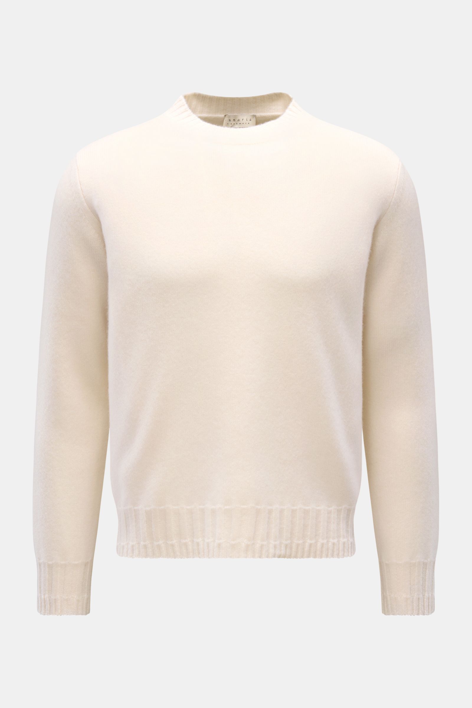 Front view of Lunaria Cashmere Cashmere Rundhalspullover navy in cream color, reiner Cashmere, very soft touch, fine knit, Slim Fit, round neckline, flexible ribbed cuffs.