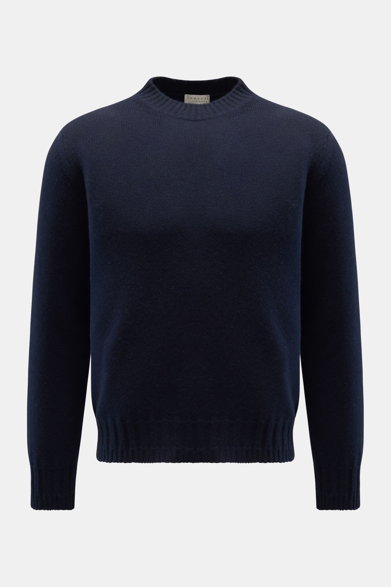 Lunaria Cashmere Cashmere Rundhalspullover navy shown from front, reiner Cashmere, sehr weicher Griff, feines Strickbild, Slim Fit, Rundhalsausschnitt, flexible Rippbündchen.