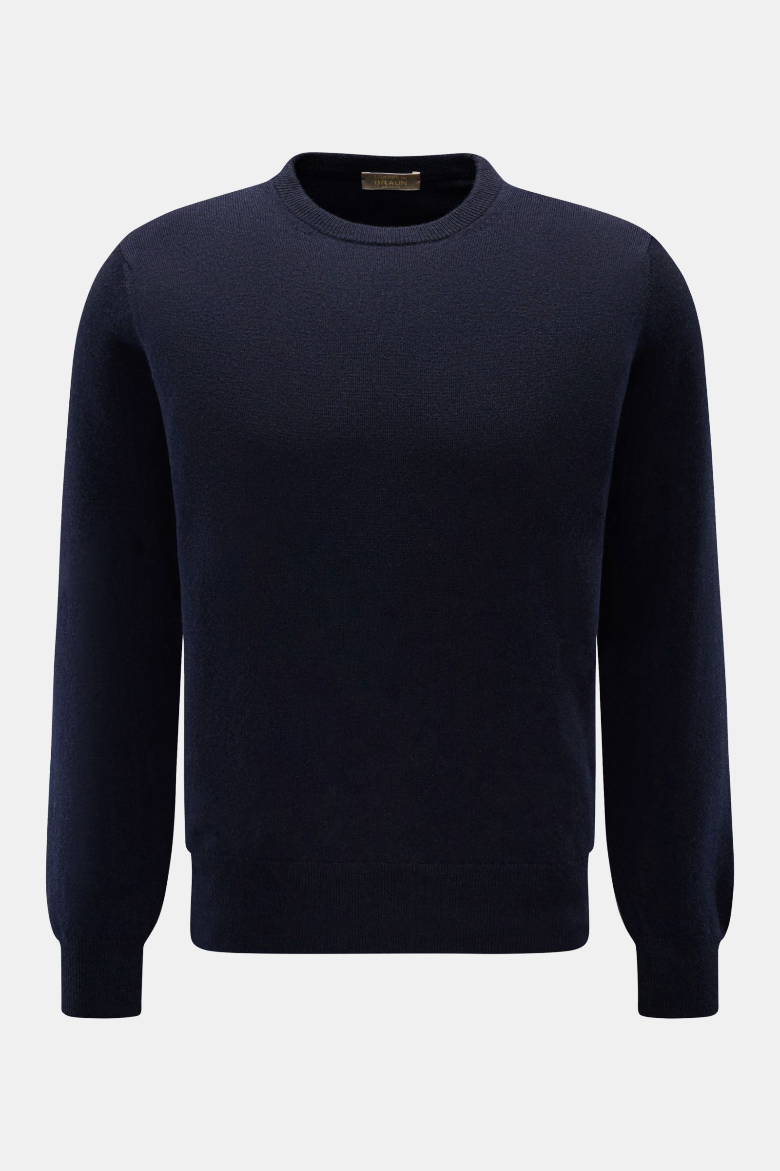 Cruciani Cashmere Rundhalspullover navy, frontale Ansicht, Slim Fit, reines Cashmere, feines Strickbild, Rundhalsausschnitt, elastische Rippbündchen.