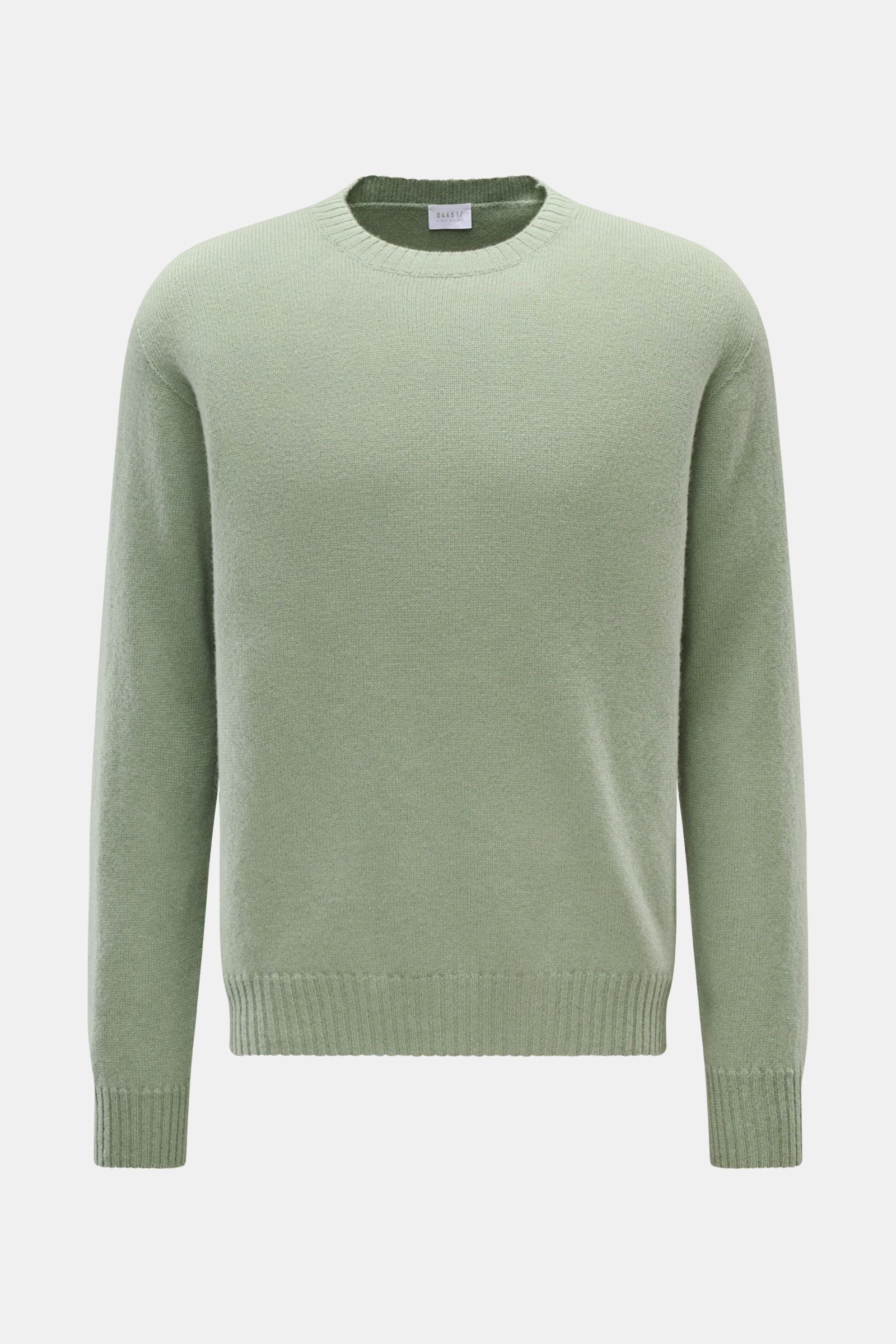 04651/ A trip in a bag Cashmere Rundhalspullover 'Extreme Cashmere Crew' graugrün, Frontansicht, feiner Strick, Rundhalsausschnitt, Regular Fit, weich