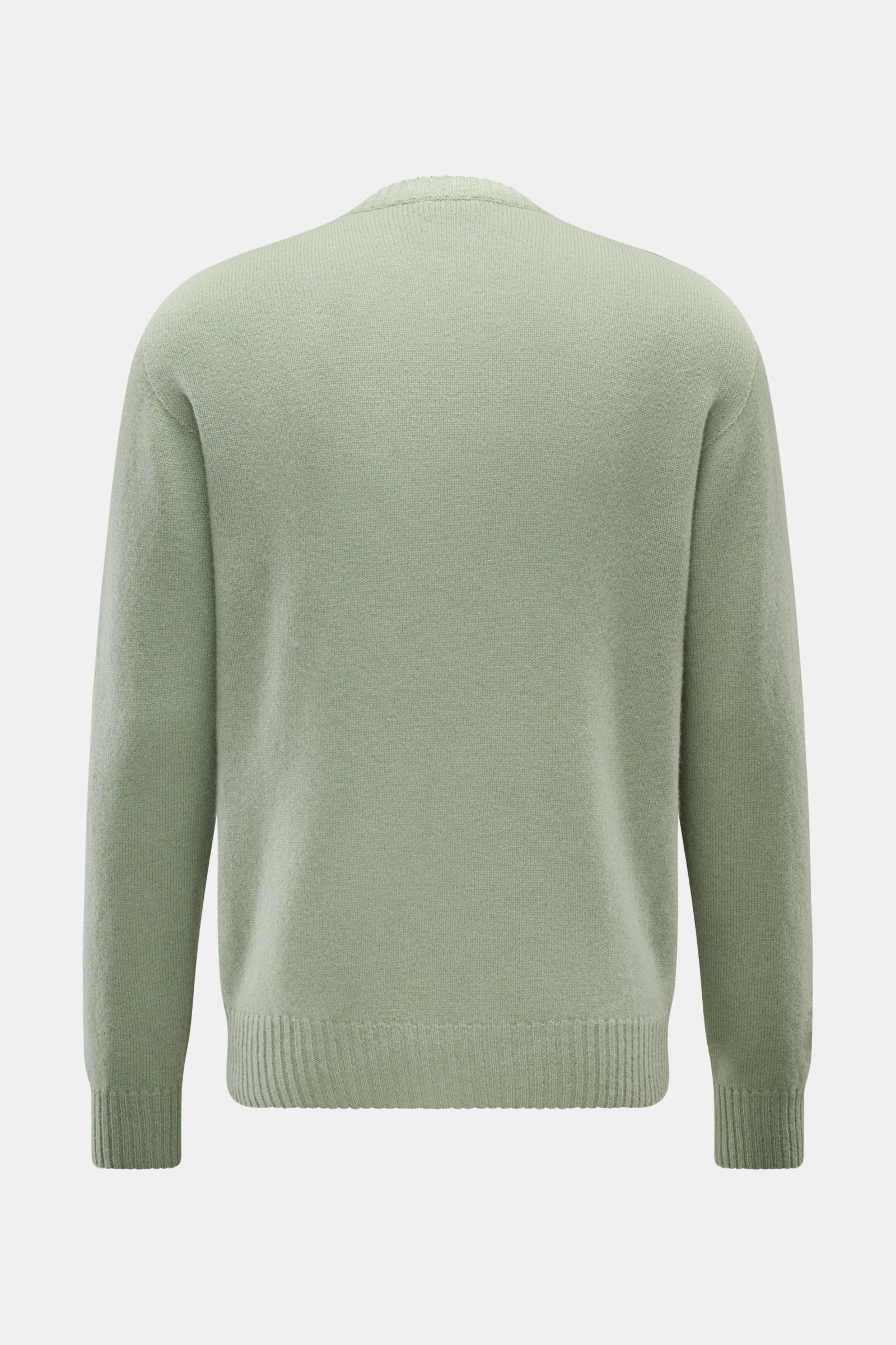 04651/ A trip in a bag Cashmere Rundhalspullover 'Extreme Cashmere Crew' graugrün, Rückansicht, fein gestrickt, Regular Fit, weiche Rippbündchen.