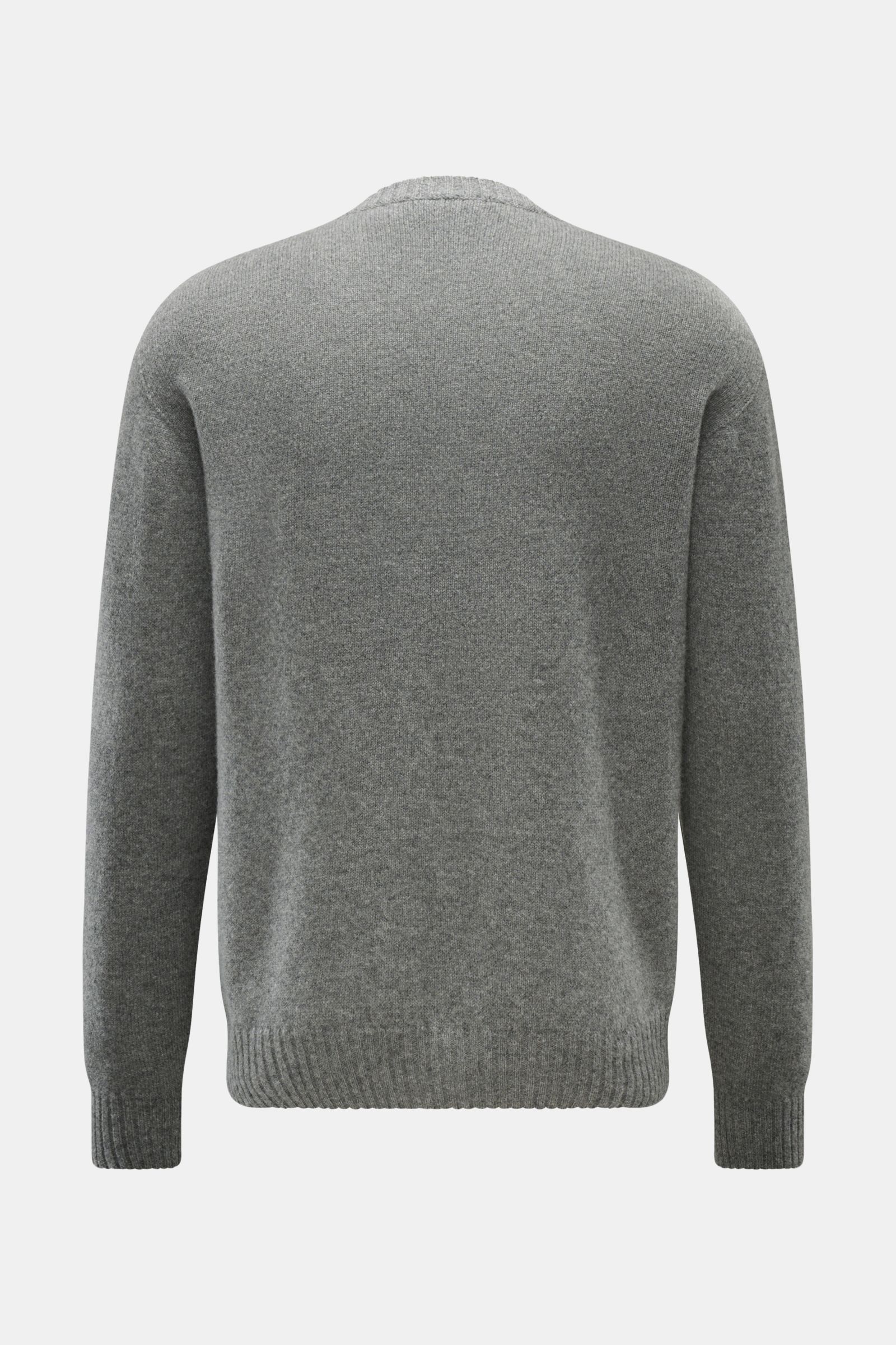 04651/ A trip in a bag Cashmere Rundhalspullover 'Extreme Cashmere Crew' grau meliert, Rückansicht, reiner Cashmere, feiner Strick, Regular Fit, Rundhalsausschnitt.