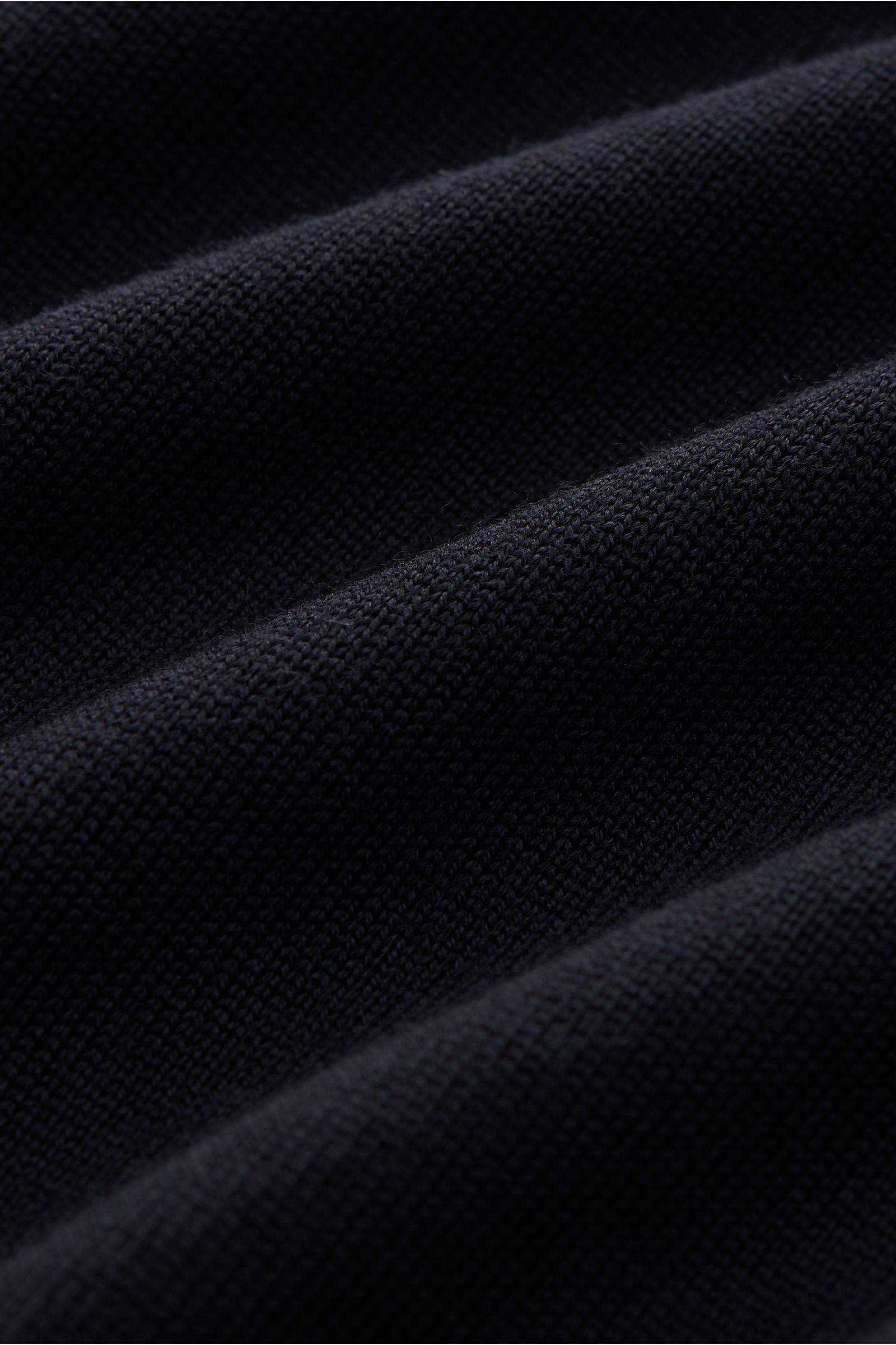 Filippo de Laurentiis Merino Feinstrick-Rundhalspullover dark navy, Detailaufnahme des feinen Strickbilds und der weichen Super 120's Merinowolle.