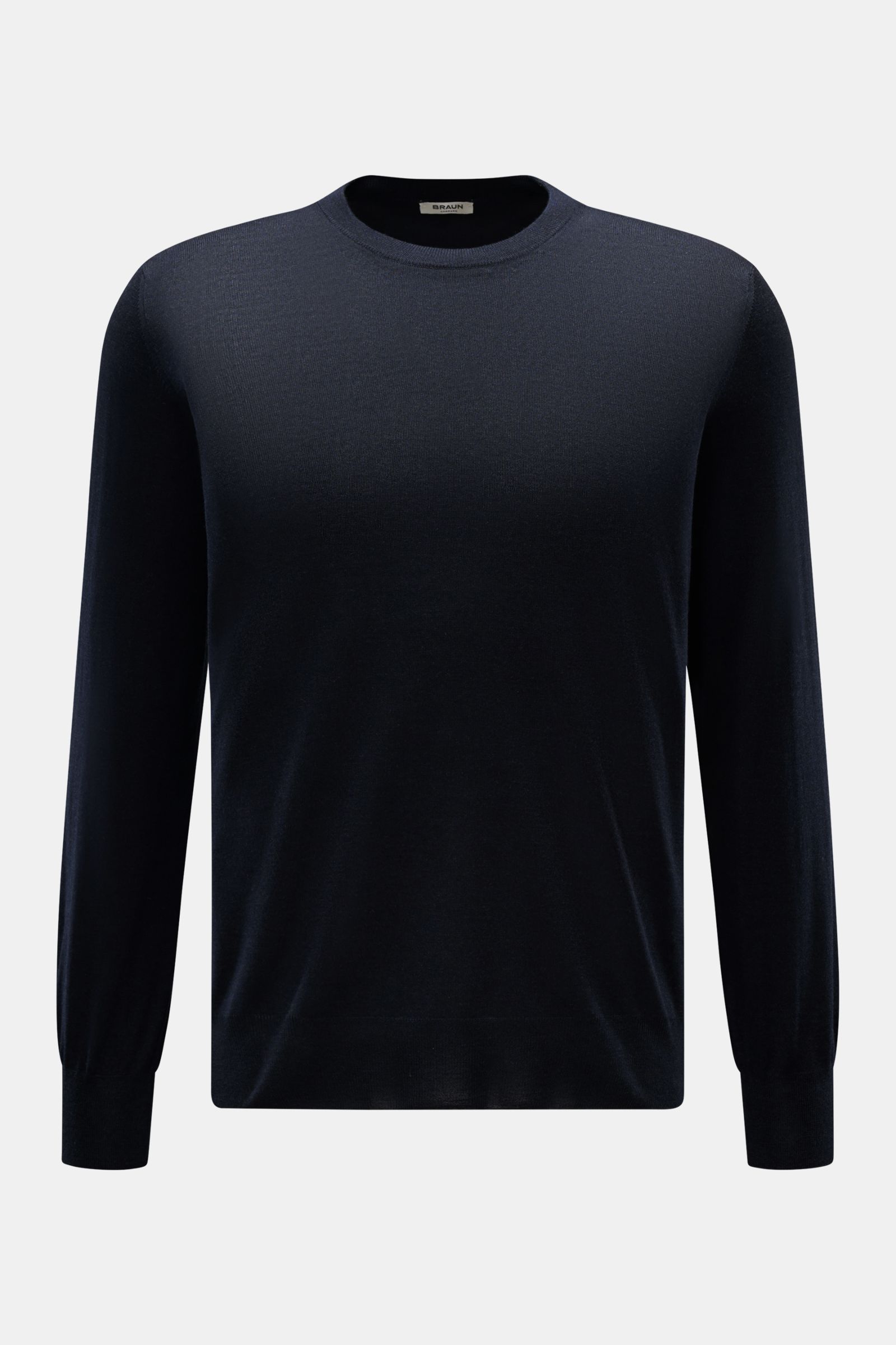Gran Sasso Rundhalspullover navy, Frontansicht, feiner Strick, Rundhals, Regular Fit, weiche Mischung aus Wolle, Cashmere und Seide, flexible Rippbündchen.