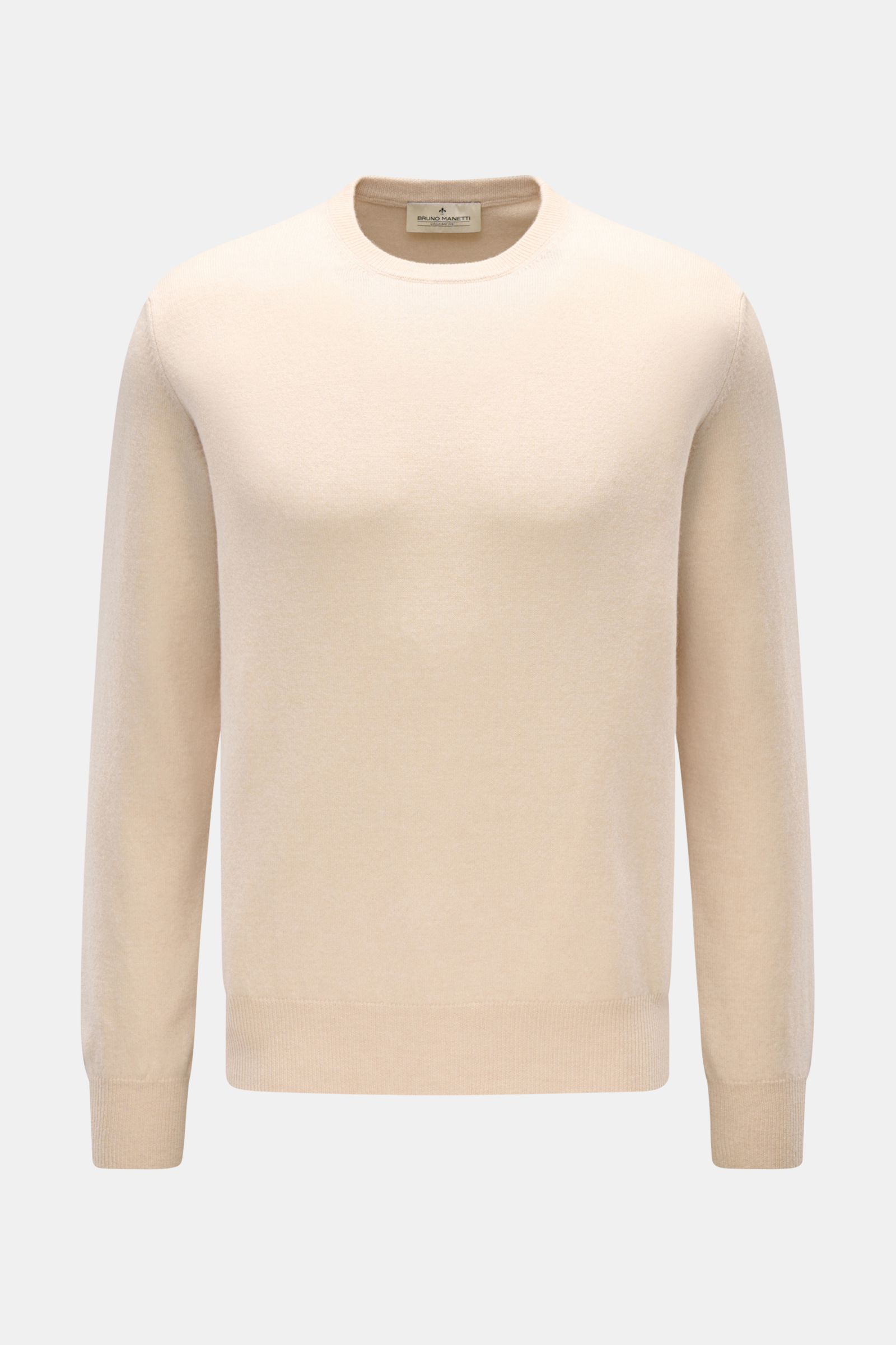 Bruno Manetti Cashmere Rundhalspullover sand, frontale Ansicht, weicher Griff, feines Strickbild, Regular Fit, Rundhalsausschnitt, Rippbündchen, reiner Cashmere