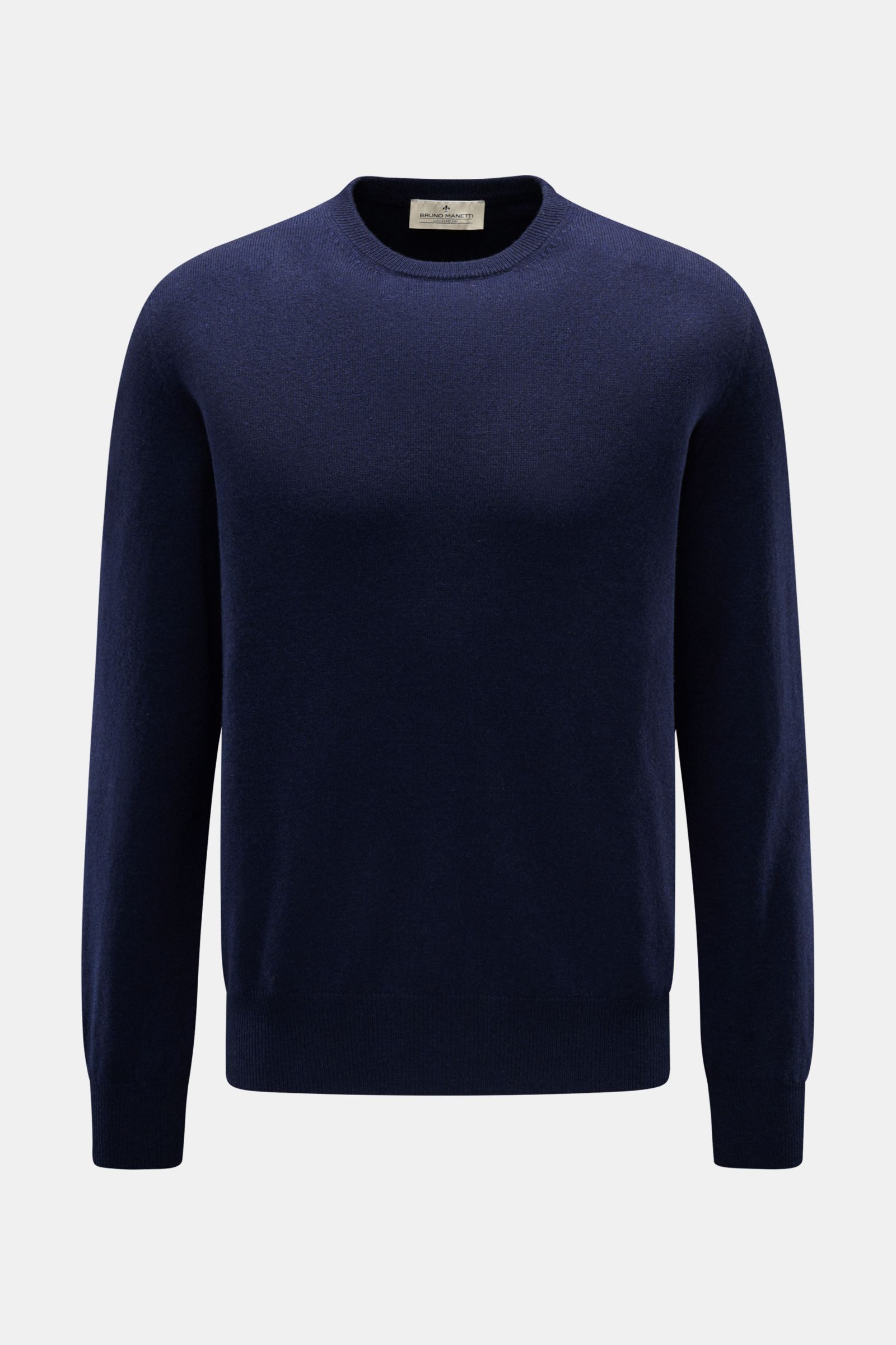 Bruno Manetti Cashmere Rundhalspullover navy, frontale Ansicht, feines Strickbild, weicher Griff, Regular Fit, Rundhalsausschnitt, Rippbündchen.