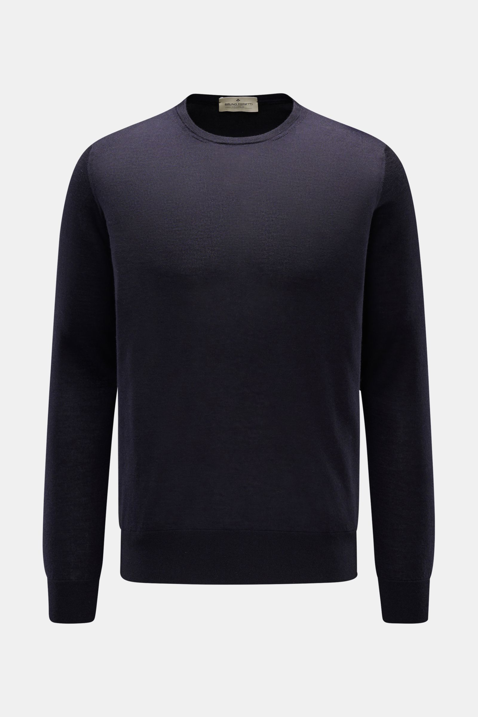 Bruno Manetti Feinstrick-Rundhalspullover navy, frontal fotografiert, Regular Fit, Cashmere-Seide-Mix, weicher Griff, Rundhalsausschnitt, Rippbündchen.