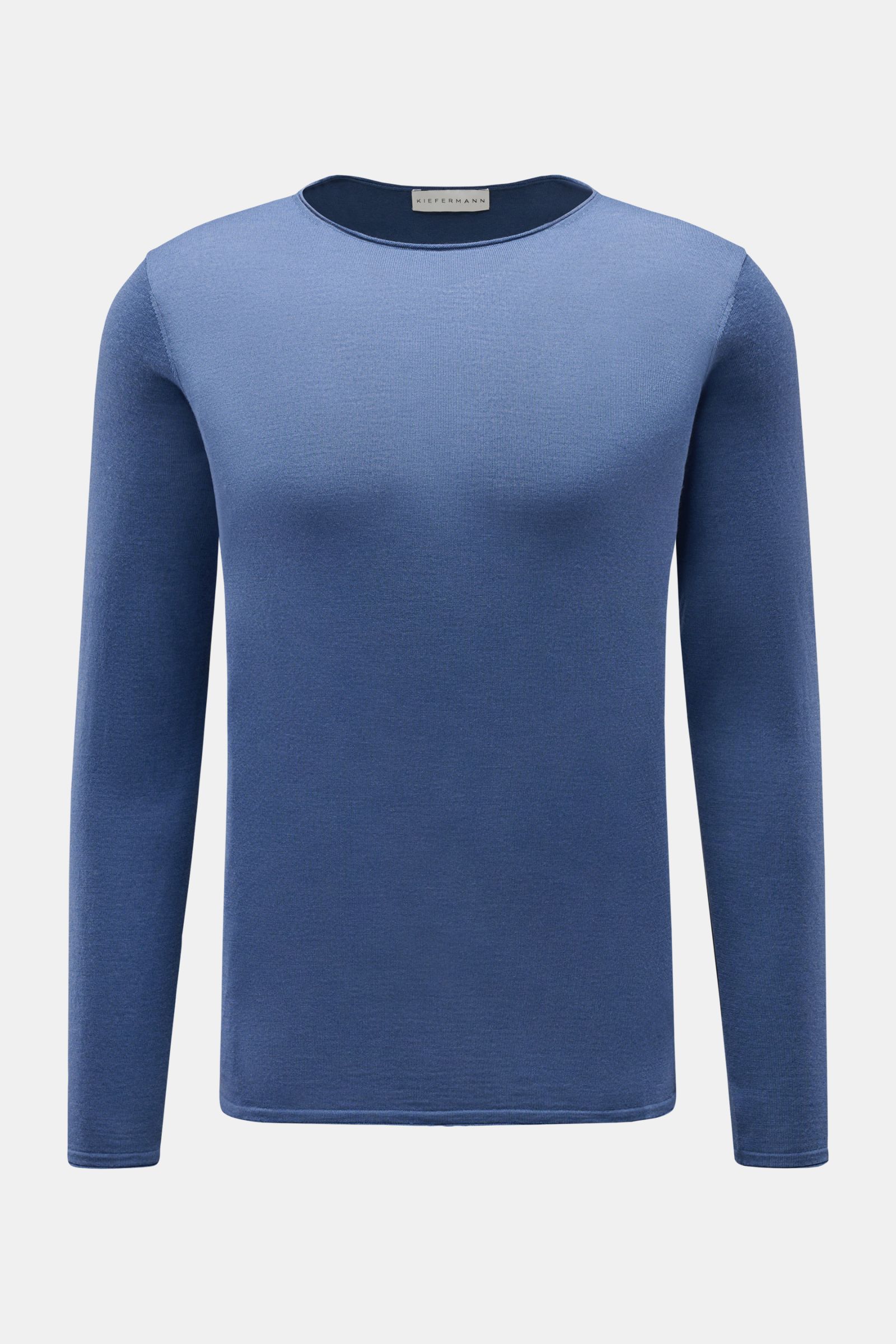 Front view of Kiefermann Merino crew neck jumper 'Benjamin' blue in pure merino wool, soft feel, very fine knit, regular fit, crew neck.

Description:
A luxurious basic piece: This crew neck jumper by KIEFERMANN offers maximum comfort in a timeless fin