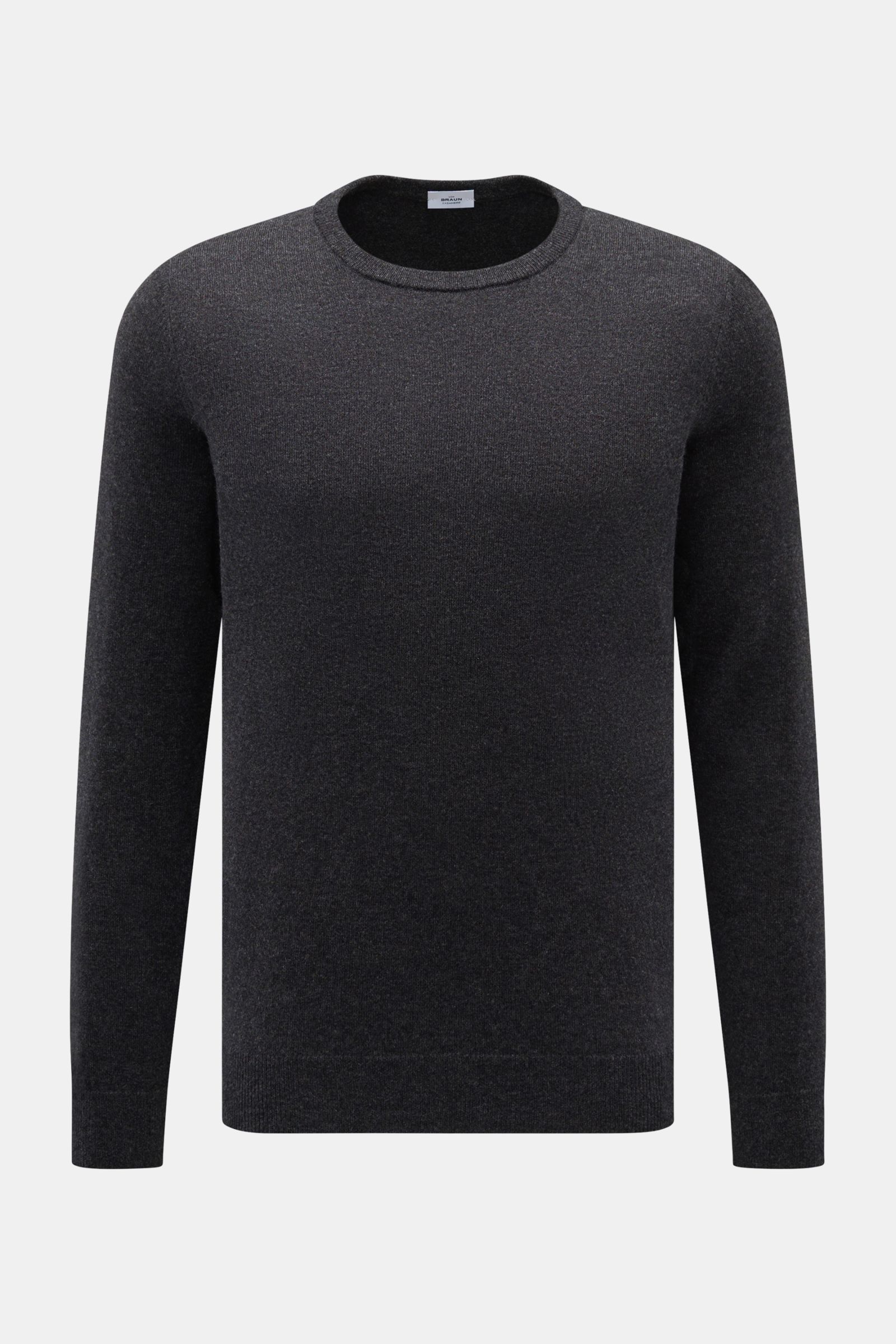 von Braun Cashmere Rundhalspullover dunkelgrau meliert, Slim Fit, feines Strickbild, weicher Griff, Rundhalsausschnitt, flexible Rippbündchen, Frontansicht.