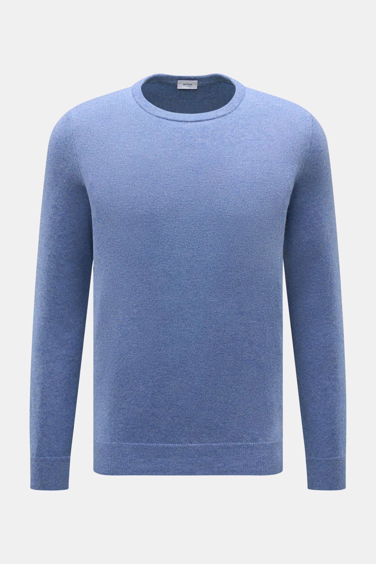 von Braun Cashmere Rundhalspullover blau meliert, Slim Fit, feines Strickbild, weicher Griff, Rundhalsausschnitt, flexible Rippbündchen, Frontansicht