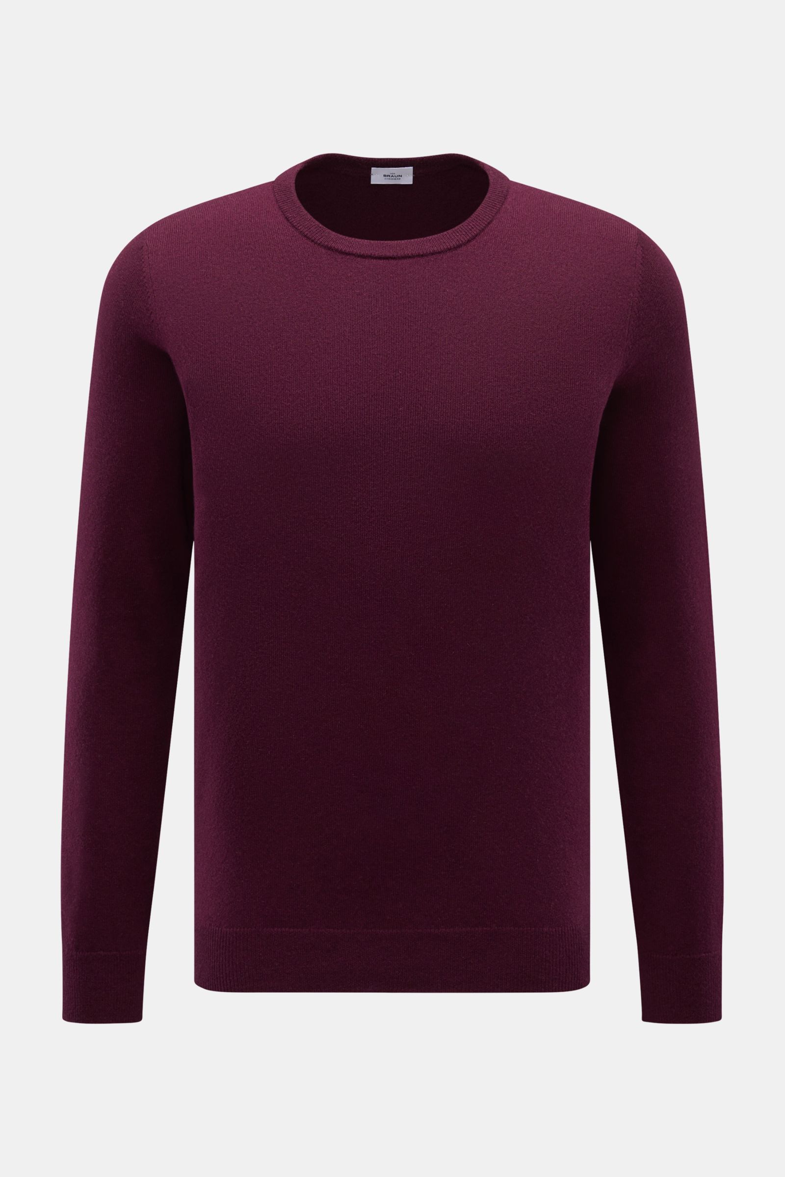 von Braun Cashmere Rundhalspullover bordeaux, Slim Fit, feines Strickbild, weicher Griff, reiner Cashmere, Rundhalsausschnitt, flexible Rippbündchen, Frontansicht.