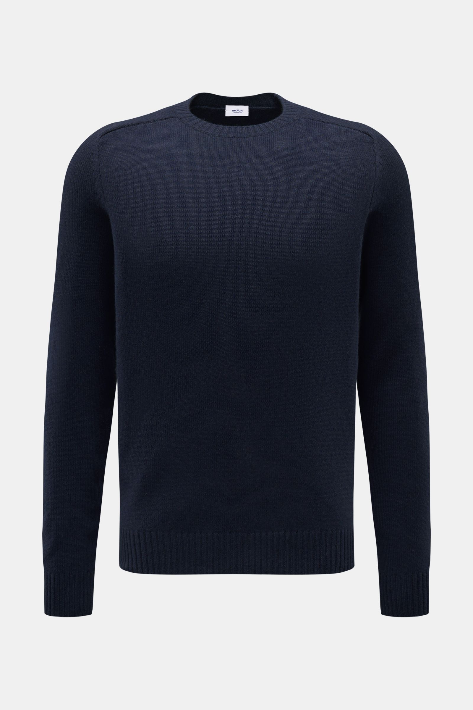 von Braun Cashmere Rundhalspullover navy, frontal fotografiert, Slim Fit, reiner Cashmere, mittelfeines Strickbild, Rundhalsausschnitt, elastische Rippbündchen, softer Griff