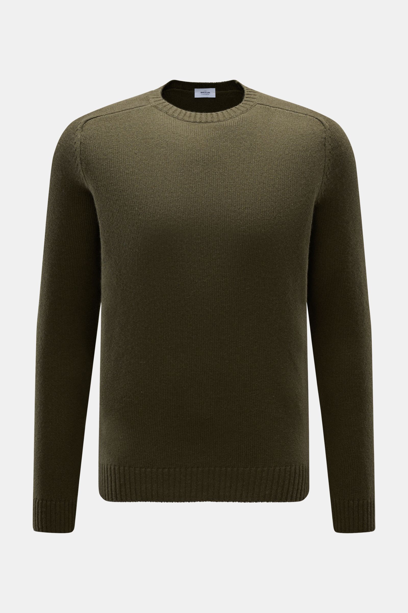 von Braun Cashmere Rundhalspullover dark olive, Slim Fit, fein gestrickt aus weichem, reinem Cashmere mit Rundhalsausschnitt, elastischen Rippbündchen, frontale Ansicht