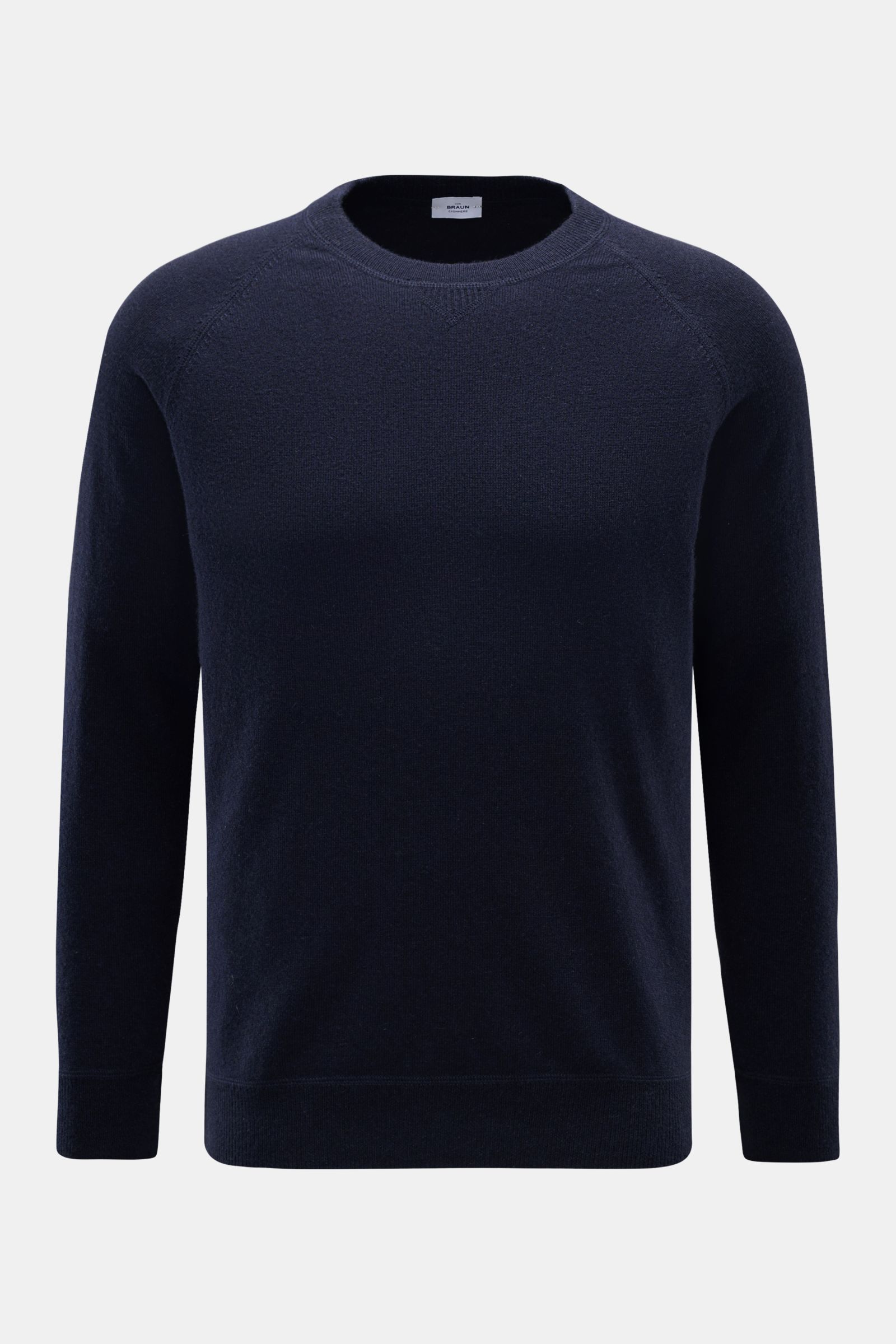 von Braun Cashmere Rundhalspullover navy in Frontansicht, legerer Luxus mit mongolischem Cashmere, Rundhals, Raglanärmel, weicher Griff, Regular Fit