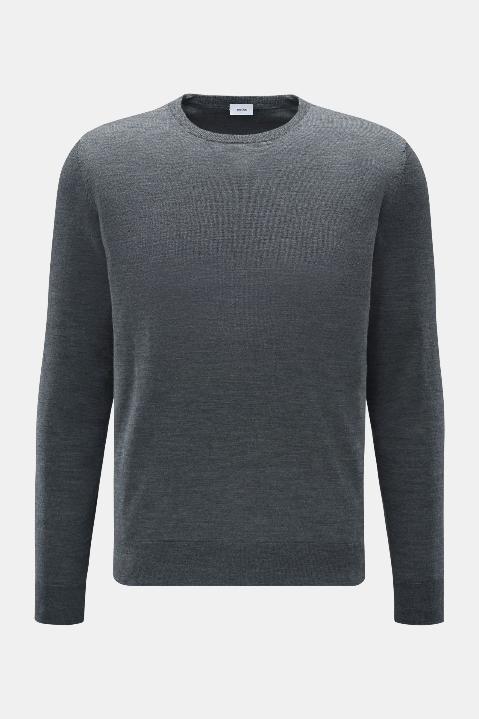 von Braun Merino Rundhalspullover anthrazit meliert, Slim Fit, feines Strickbild, weicher Griff, reine Merinowolle, Rundhalsausschnitt, elastische Rippbündchen, Frontansicht
