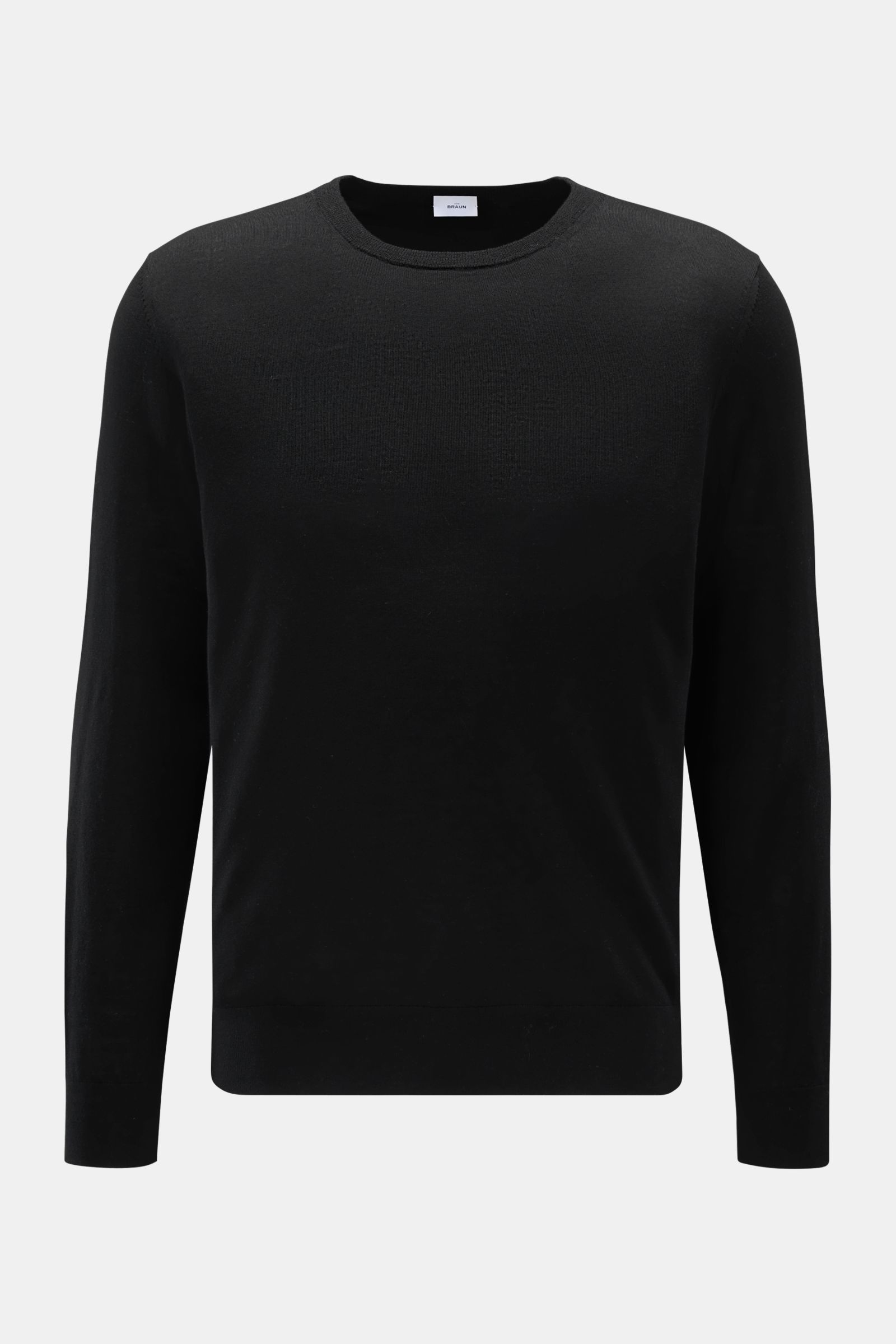 von Braun Merino Rundhalspullover schwarz, Slim Fit, aus reiner Merinowolle, feines Strickbild, weicher Griff, Rundhalsausschnitt, elastische Rippbündchen, frontale Ansicht