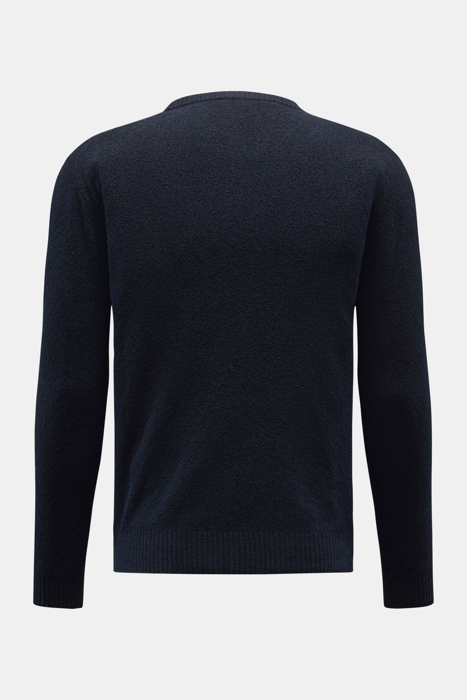 04651/ A trip in a bag Rundhalspullover 'Knit Terry Crew' navy, Rückenansicht, Slim Fit, feine Bouclé-Struktur, elastische Baumwolle, Rippbündchen.