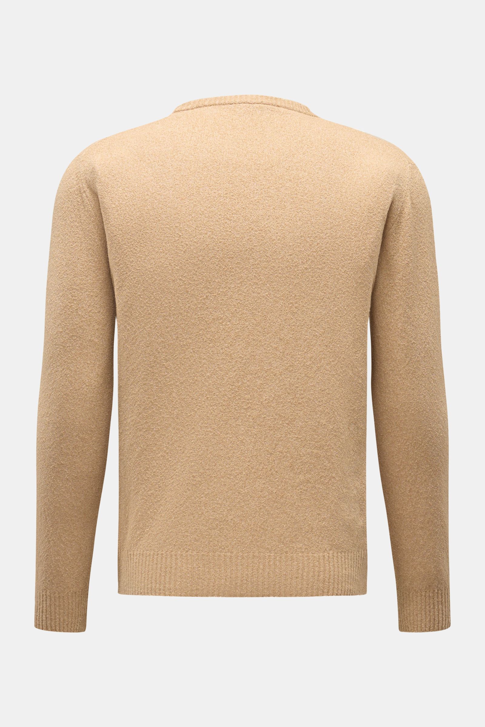 04651/ A trip in a bag Rundhalspullover 'Knit Terry Crew' beige, Rückansicht, Slim Fit, feine Bouclé-Struktur, Baumwolle-Microfaser, Rundhalsausschnitt.